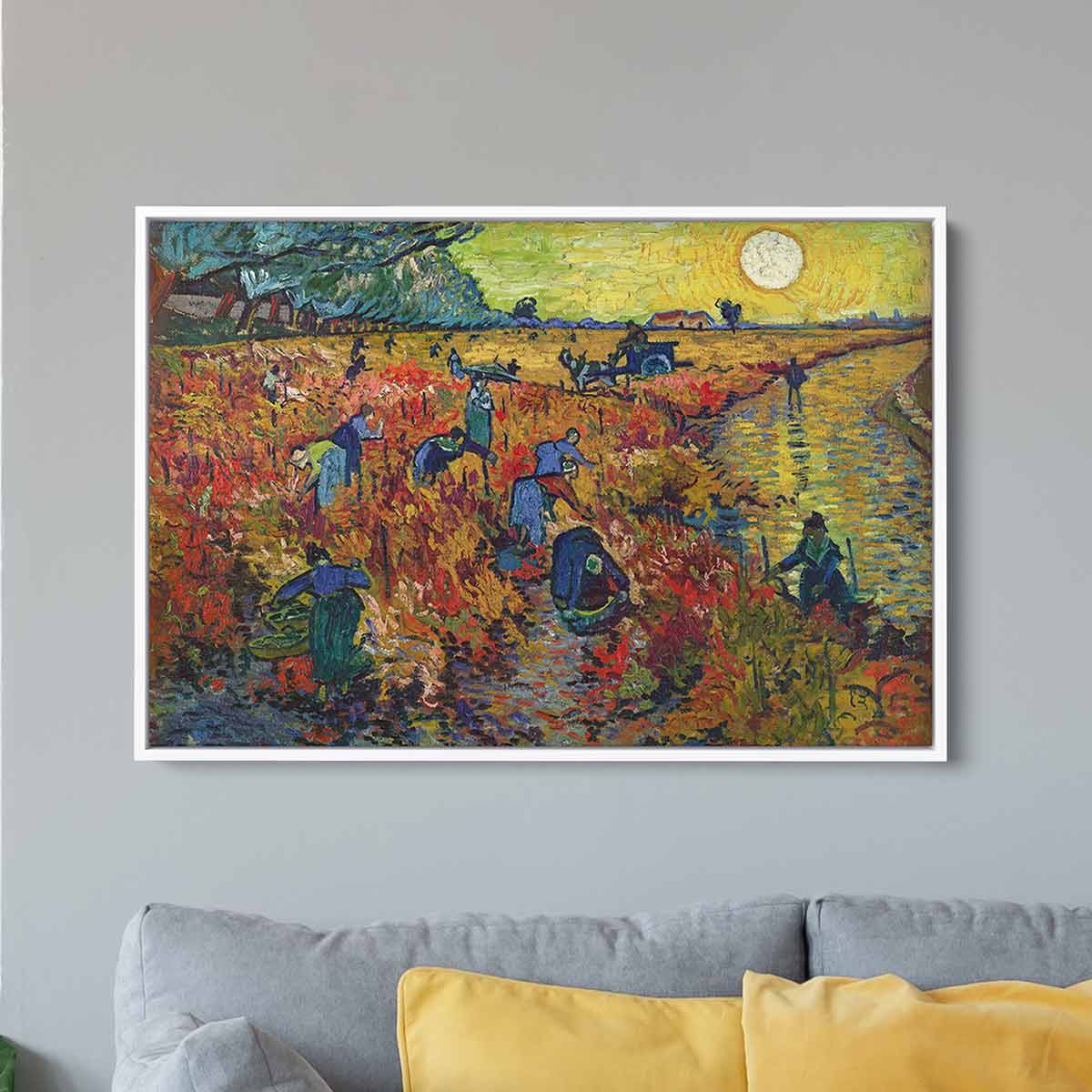 Orange Red Vineyard Wall Art Canvas 8586 - Hand Painted Modern Home Decor for Living Room, Bedroom & Office - Perfect for Wine Lovers & Rustic Interior Design
