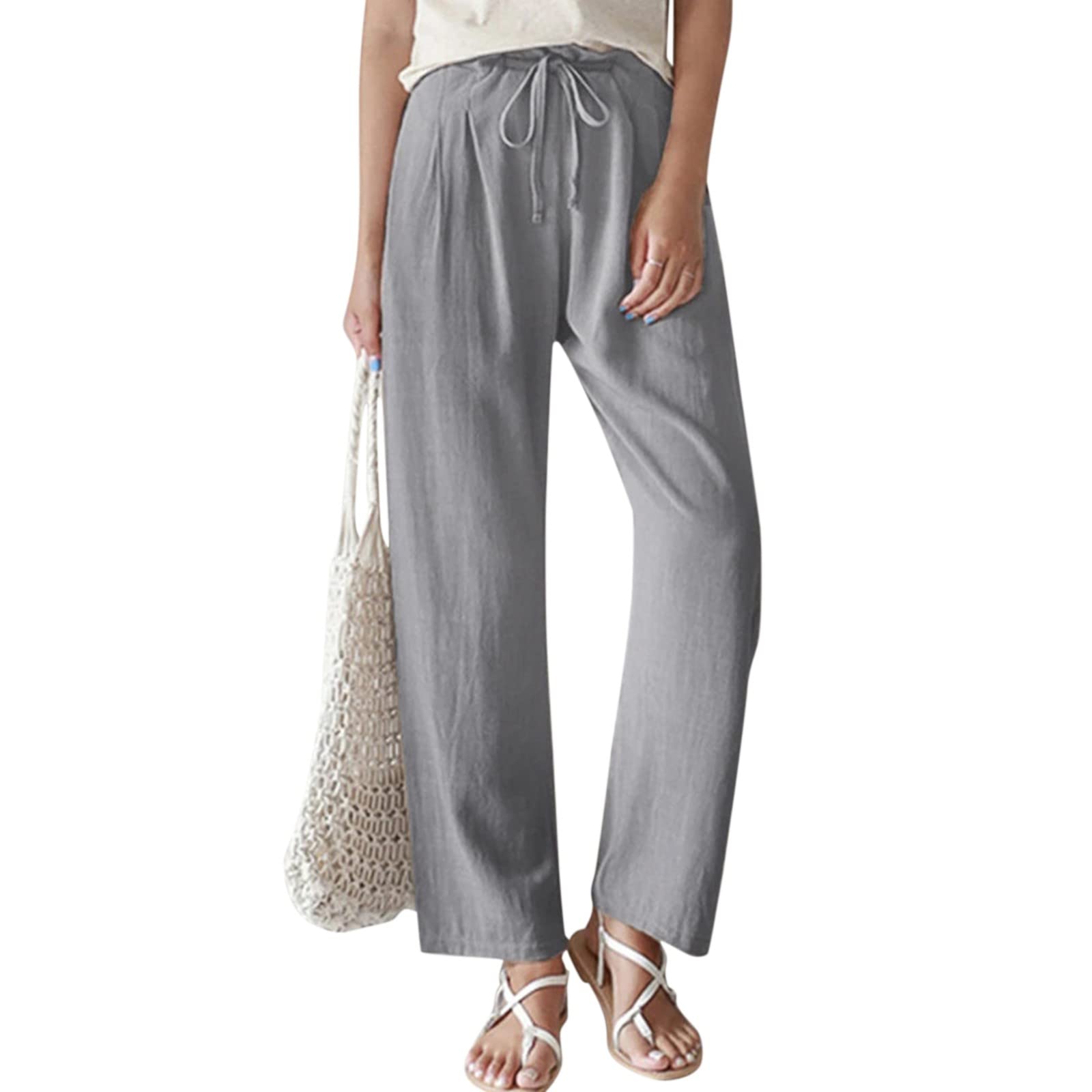 Women's White Cargo Pants - High Waisted Wide Leg Lounge Pants with Elastic Waistband & Pockets | Comfortable Yoga Trousers for Casual Wear, Workout & Travel