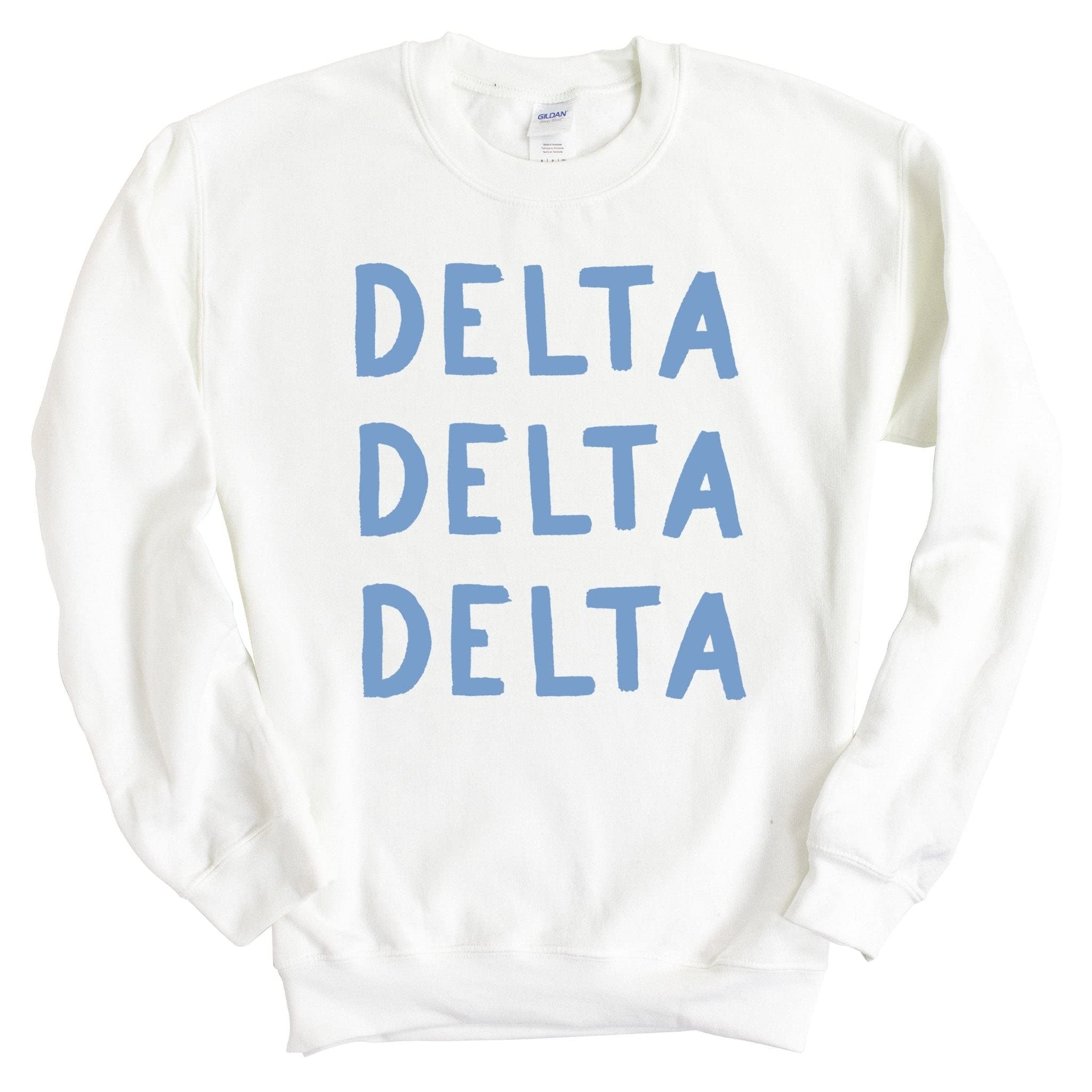 Tri Delta Sorority Sweatshirt - Blue Bubble Letter Greek Crewneck Pullover for ΔΔΔ Sisters | Comfortable College Apparel for Sorority Events, Bid Day & Sisterhood Activities