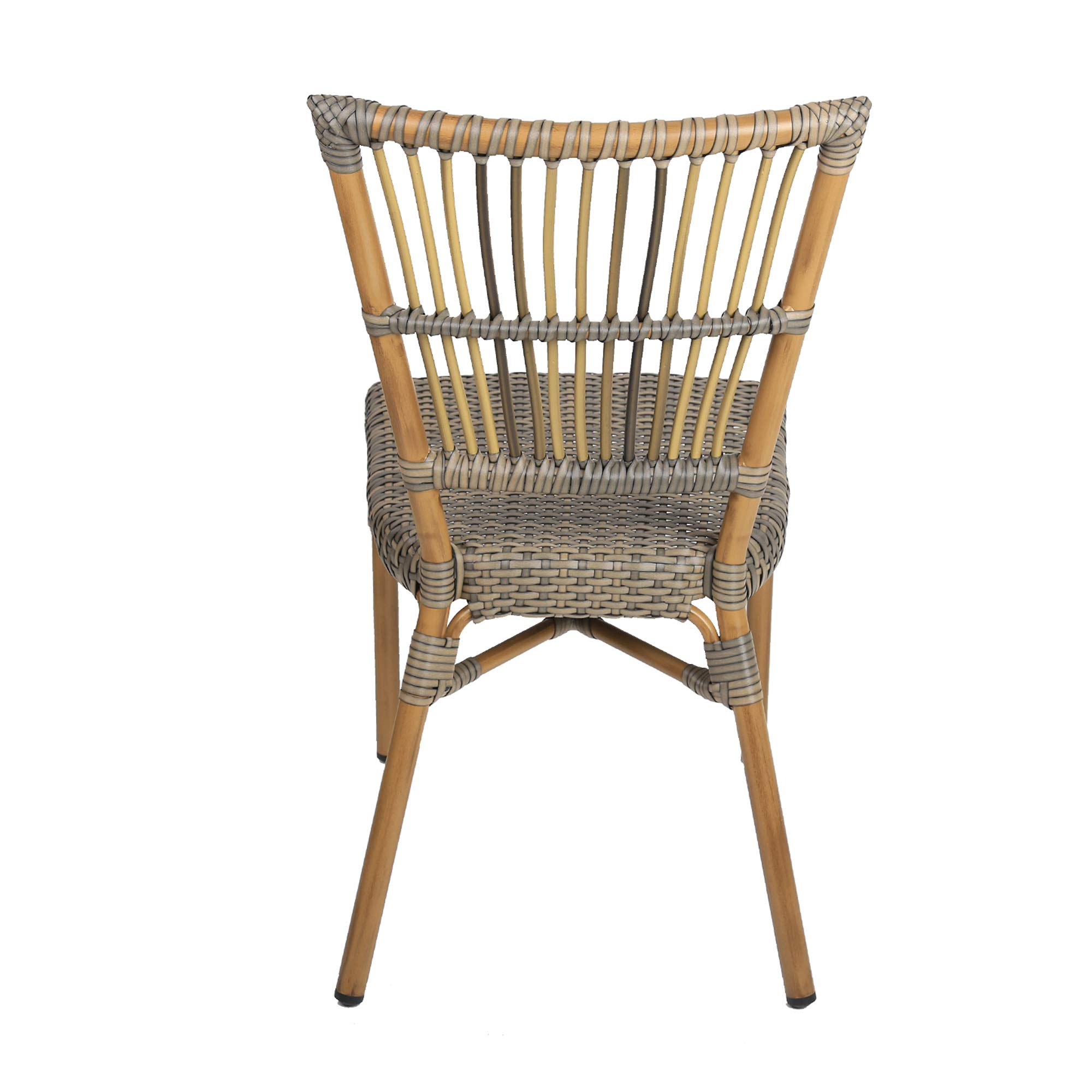 2 Pack Wicker Dining Side Chairs - Armless Patio Bistro Chairs with Sturdy Aluminum Frame for Indoor & Outdoor Use - Perfect for French Cafe, Garden, Balcony, and Backyard Decor (Brown)