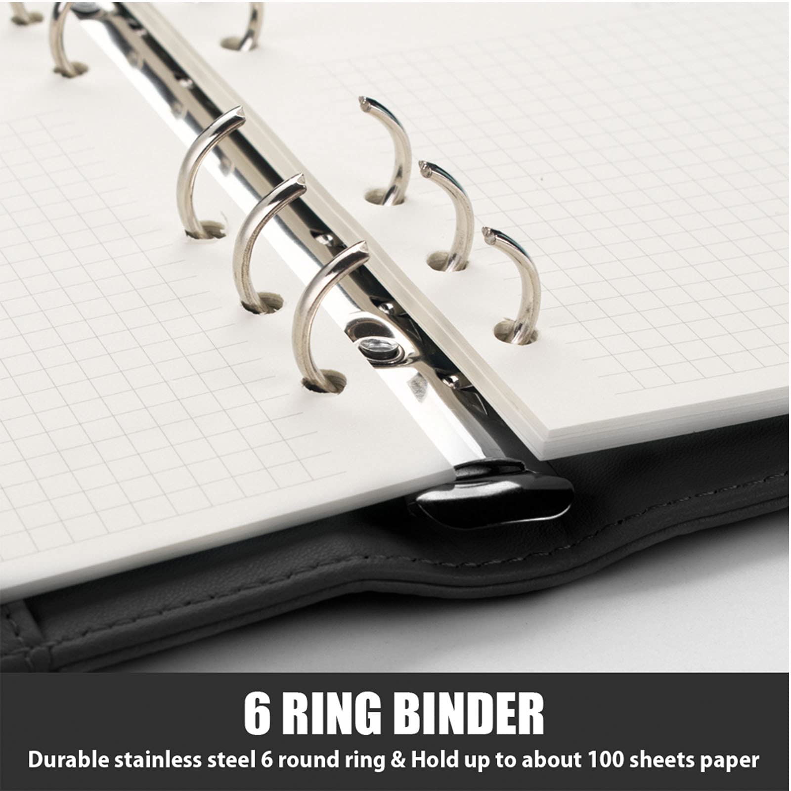 Sooez A6 Leather Binder for Women - 6 Ring Refillable Notebook Binder with Magnetic Buckle Closure, Budget Planner & Savings Organizer (7.48
