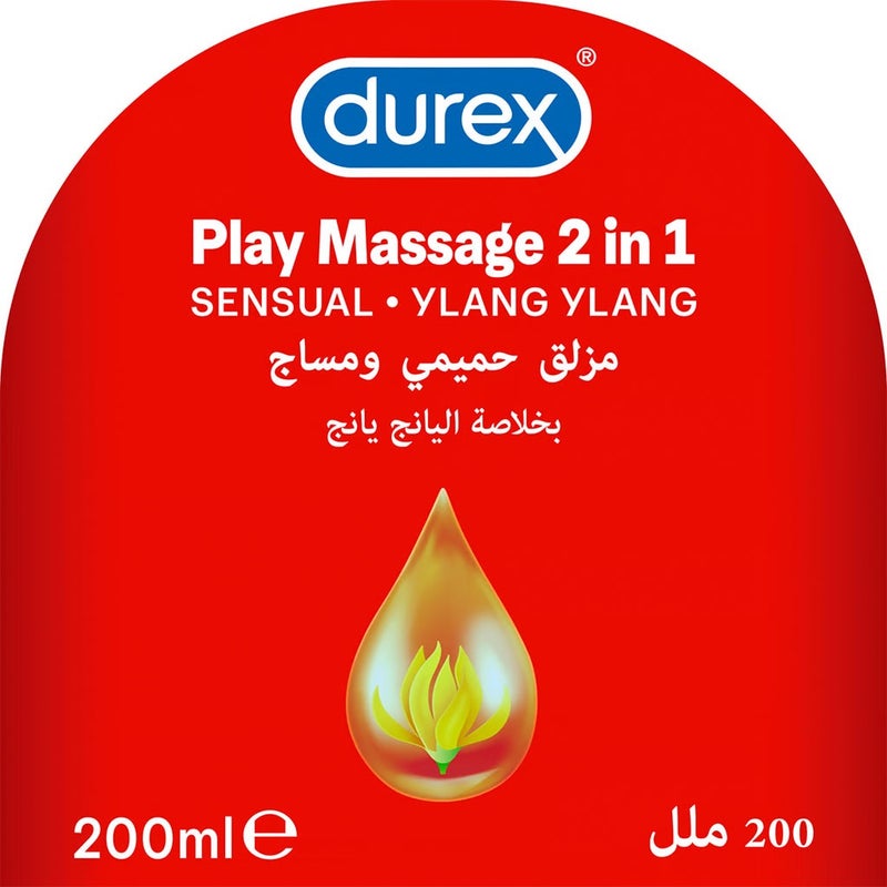 Durex Play Massage 2 in 1 Sensual Gel Lubricant - 200ml Water-Based Personal Lube for Couples, Massage & Intimate Moments - Long Lasting & Hypoallergenic