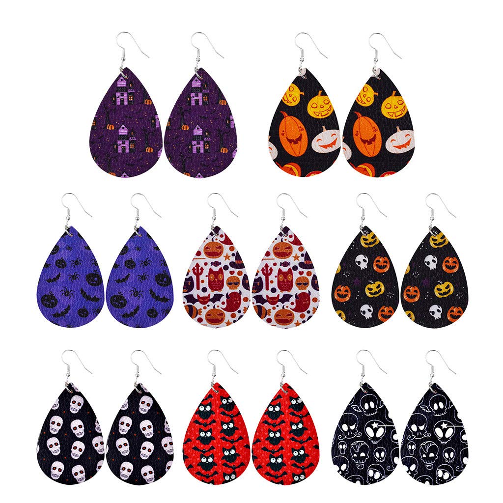 8 Pairs Halloween Personality Earrings for Women - Lightweight Leather Drop Earrings with Trendy Patterns | Perfect for Costume Parties, Cosplay & Everyday Wear