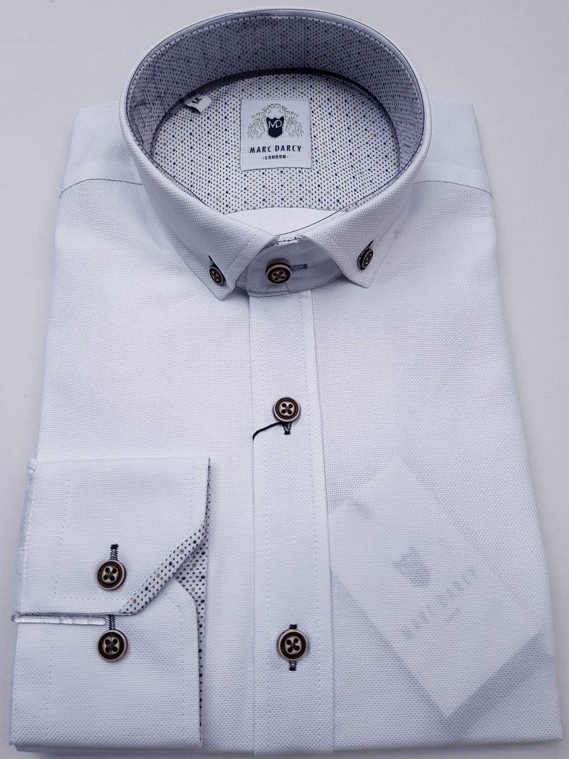 Marc Darcy Charlie White Button Down Collar Shirt With Tan Buttons - Classic Oxford Dress Shirt for Men, Business Casual & Formal Wear