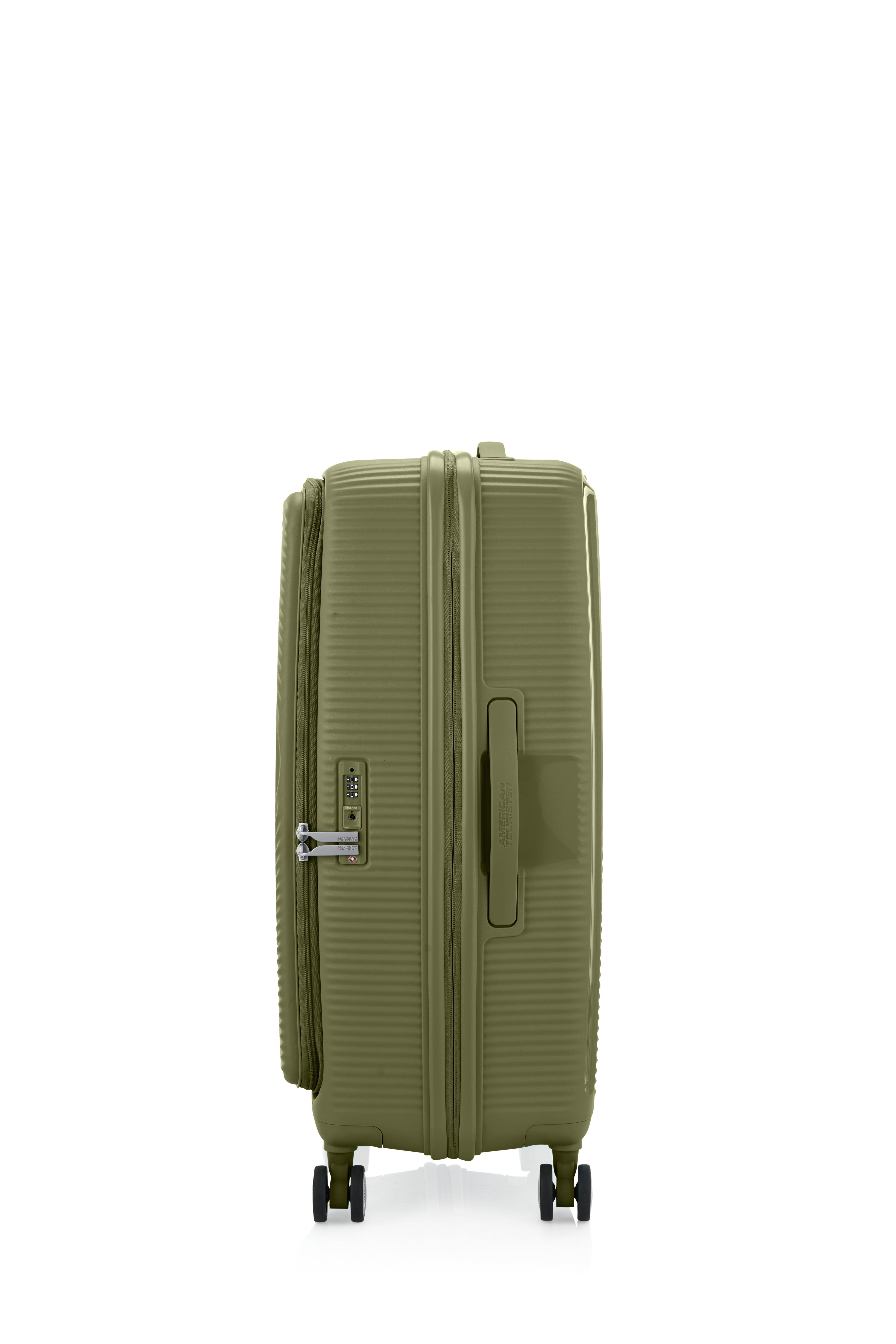 American Tourister 75cm Curio Book Opening Suitcase - Lightweight Spinner Luggage with 360° Wheels, Perfect for Business Travel & Weekend Getaways (Khaki)