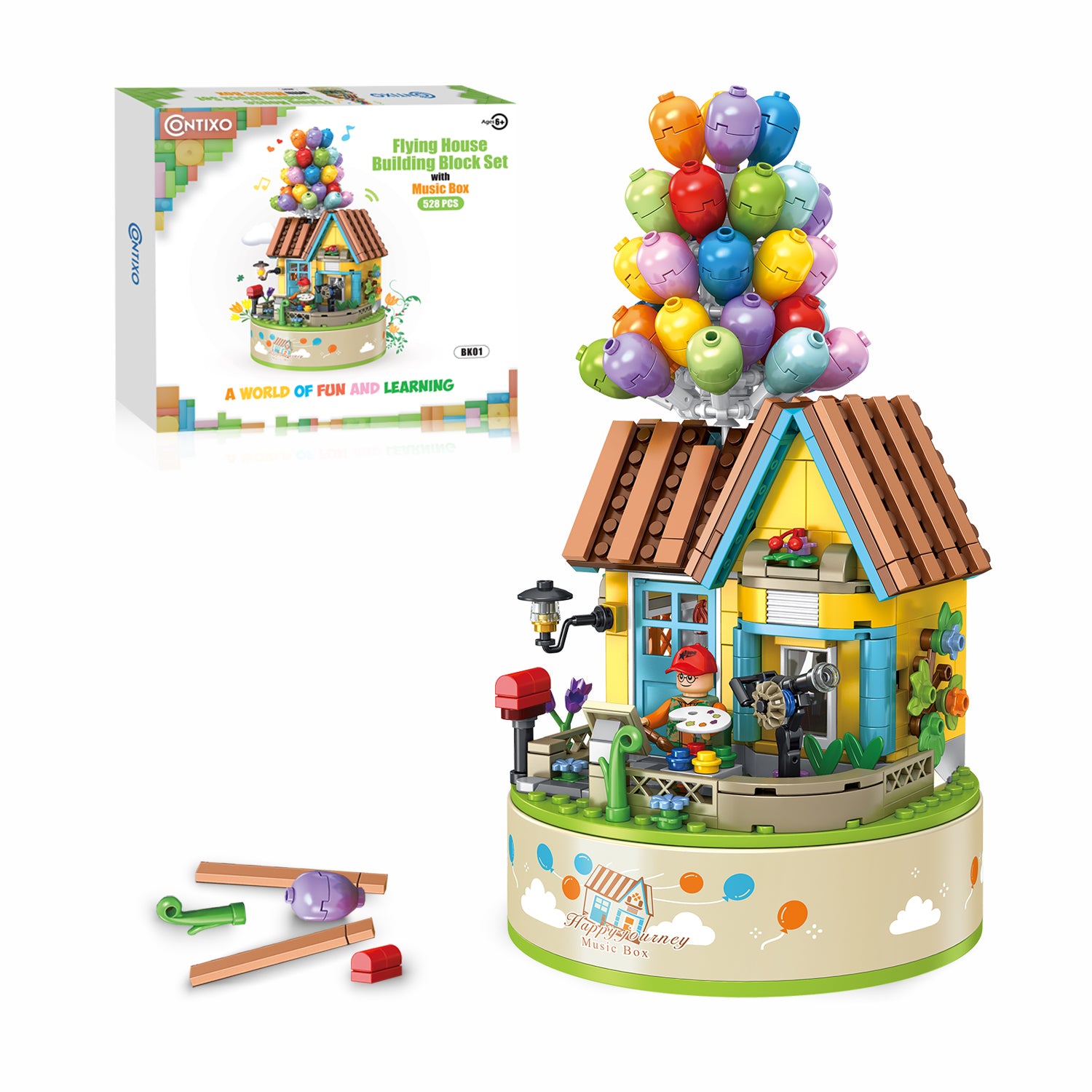 Contixo BK01 528-Piece Flying Balloons Building Blocks Set with Music Box - STEM Educational Toy for Kids Ages 6-12, Birthday Gift Idea for Creative Play & Party Decorations