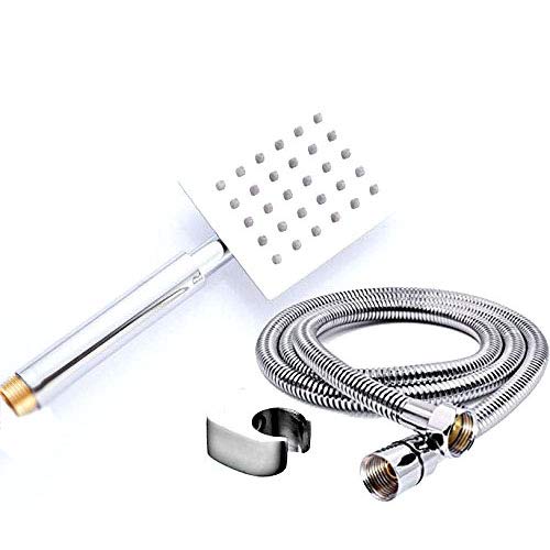 INDOROX Ultra Slim Square Hand Shower with 1.5m Hose & Wall Mount - Modern Silver Bathroom Showerhead for Small Spaces & RV Use