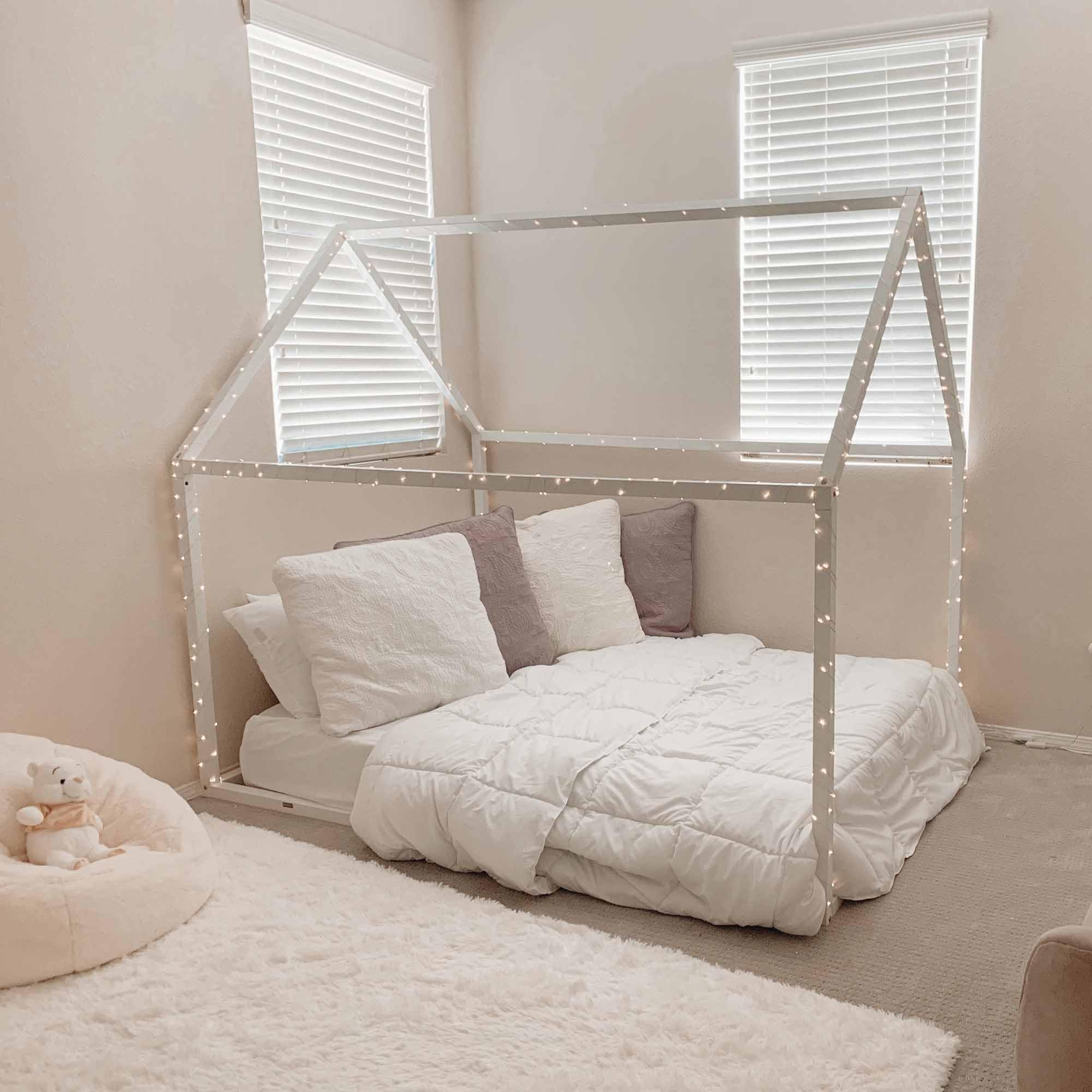 Montessori Twin Size House Bed Frame - Natural Wood Floor Bed for Toddlers & Kids - Safe Nursery Bed with Low Height for Easy Access - Perfect for Montessori Rooms, Daycare, and Cozy Bedrooms
