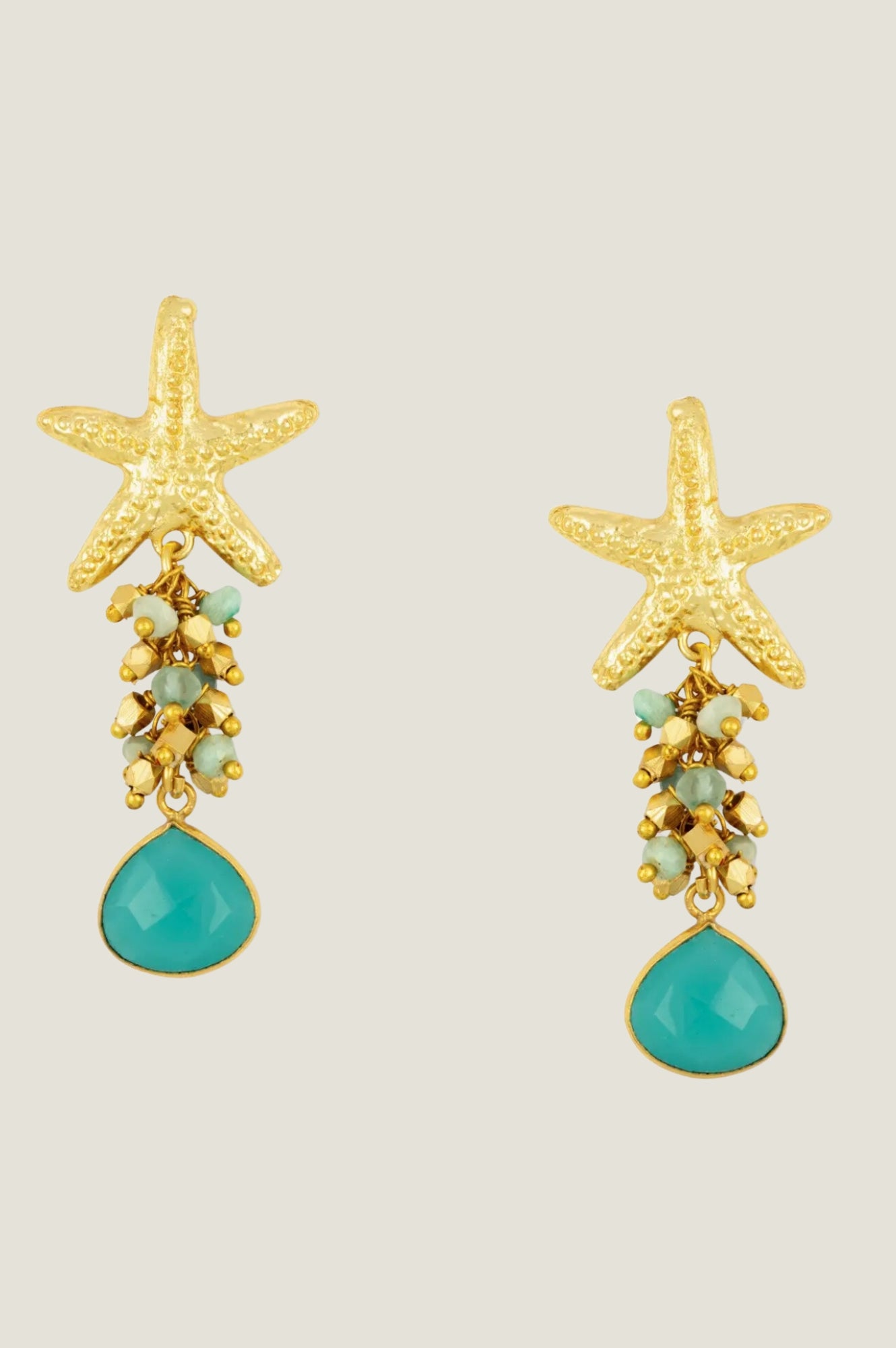 Andrea Gold/Teal Drop Earrings for Women - Elegant Dangle Ear Jewelry for Party, Wedding & Evening Occasions