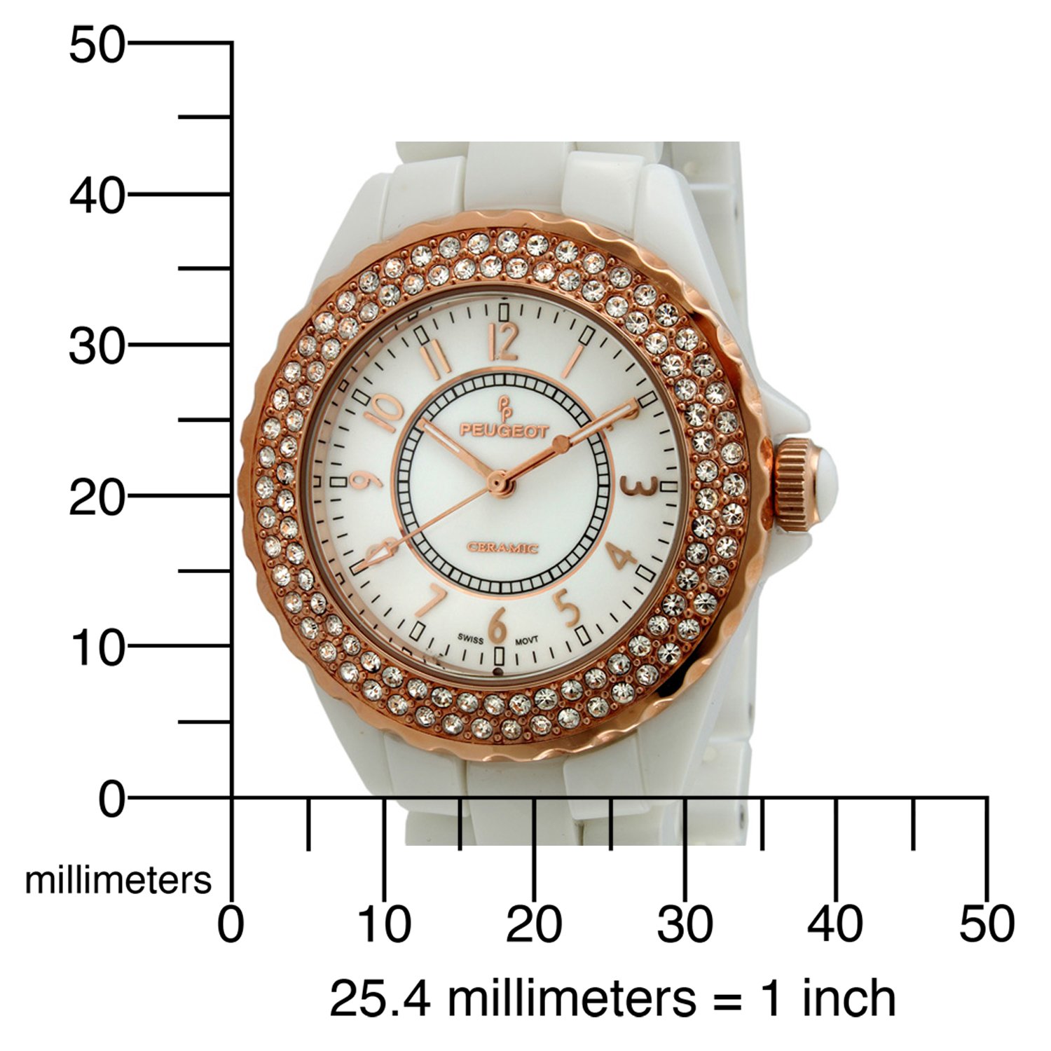 Peugeot Women's Swiss Ceramic Analog Watch - White Ceramic Case & Bracelet, Water Resistant, Luxury Dress Watch for Women | Perfect for Office, Evening Events & Special Occasions