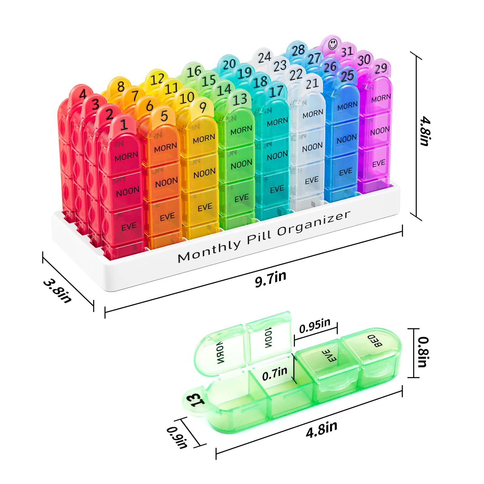 Daviky Monthly Pill Organizer - 4 Times a Day, 30 Day Pill Box with Daily Compartments, 31 Day Medicine Case for Vitamins & Medications | Perfect for Travel, Elderly Care & Daily Medication Management
