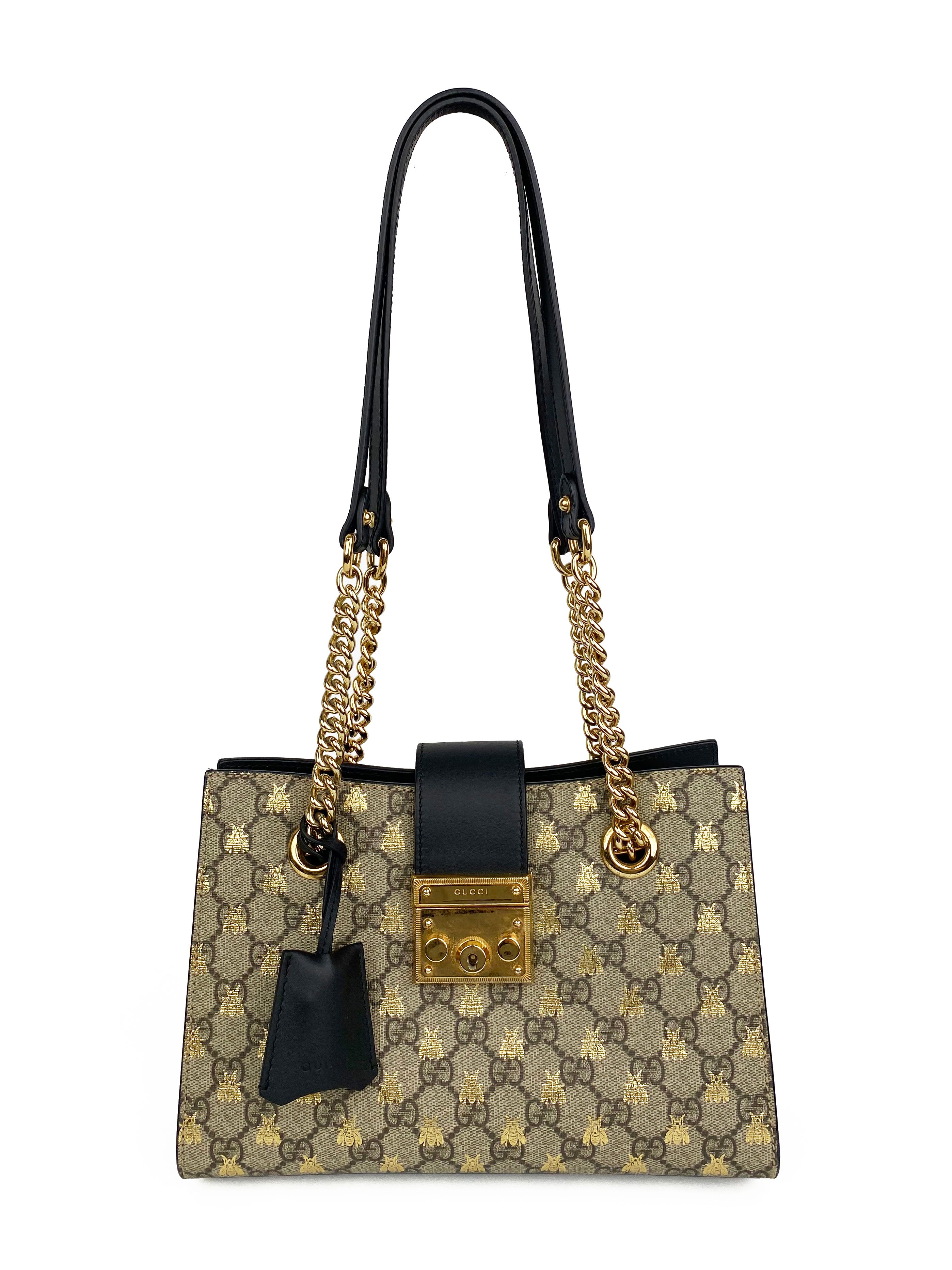 Gucci Small Monogram Bees Padlock Shoulder Bag - Luxury Crossbody Purse for Women, Fashionable Handbag for Date Night & Parties