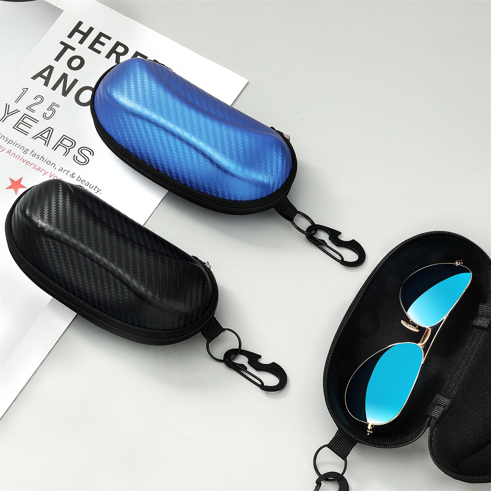 MoKo Semi Hard Shell Sunglasses Case - Durable Protective Eyewear Holder with Metal Hanging Hook for Men & Women | Perfect for Travel, Outdoor Activities & Everyday Use