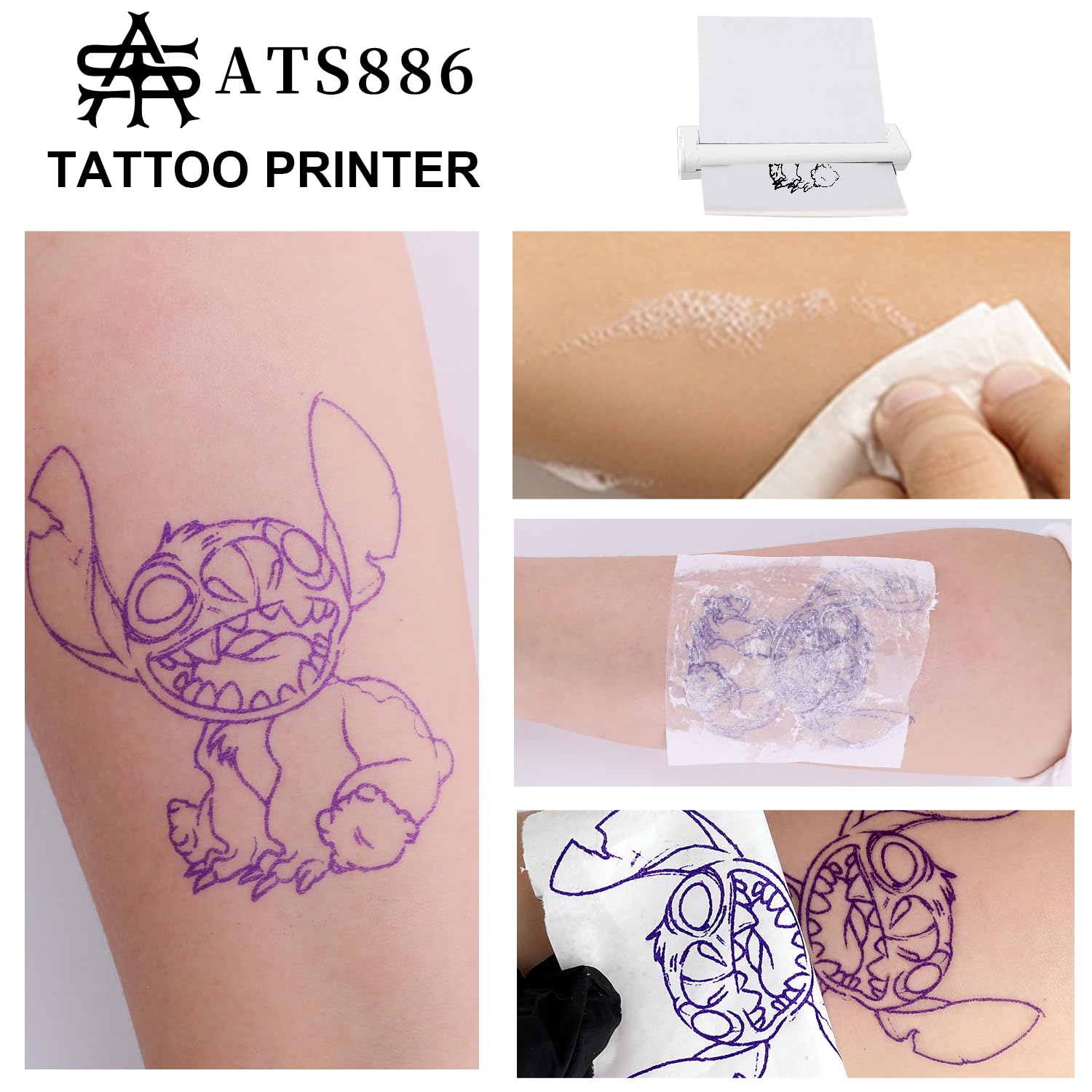 YILONG Wireless Bluetooth Tattoo Stencil Printer - Portable Thermal Transfer Machine for Tattoo Artists & Beginners | Compatible with Android, iOS & PC (ATS886-White) | Perfect for Tattoo Studio, Home Practice & Professional Design Work