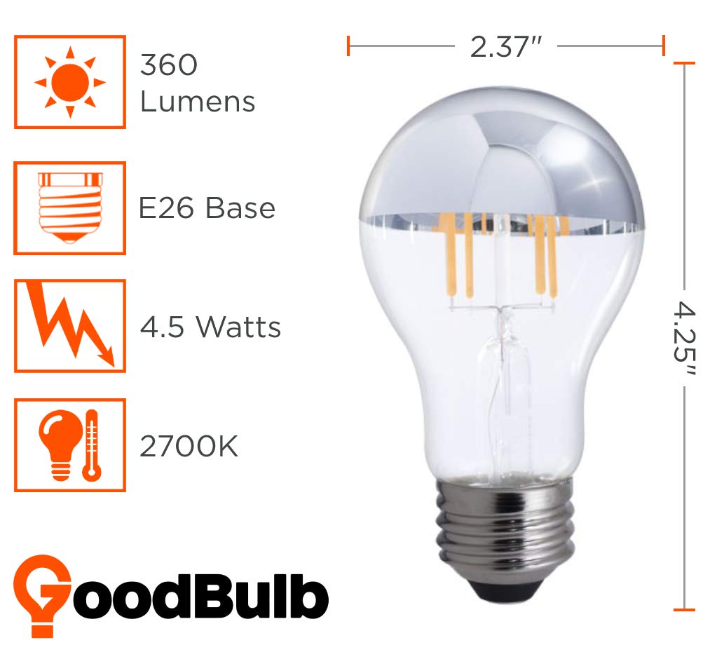 GoodBulb 4.5-Watt Half-Chrome A19 LED Light Bulbs | E26 Medium Base | 2700K Warm White | 360 Lumens | Energy Efficient Restaurant Lighting | Pack of 10 | Perfect for Cafes, Diners & Home Decor