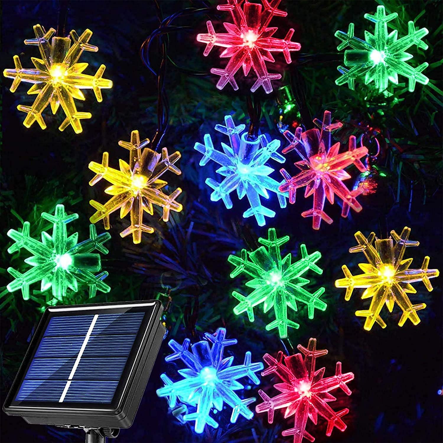 55ft 100 LED Solar Snowflake Lights - Outdoor Christmas Decorations with 8 Color Modes | Waterproof Solar Powered String Lights for Xmas Tree, House Entrance, Wreath, Garland, Window | Perfect for Holiday Party, Garden, Patio, and Front Yard Decorations