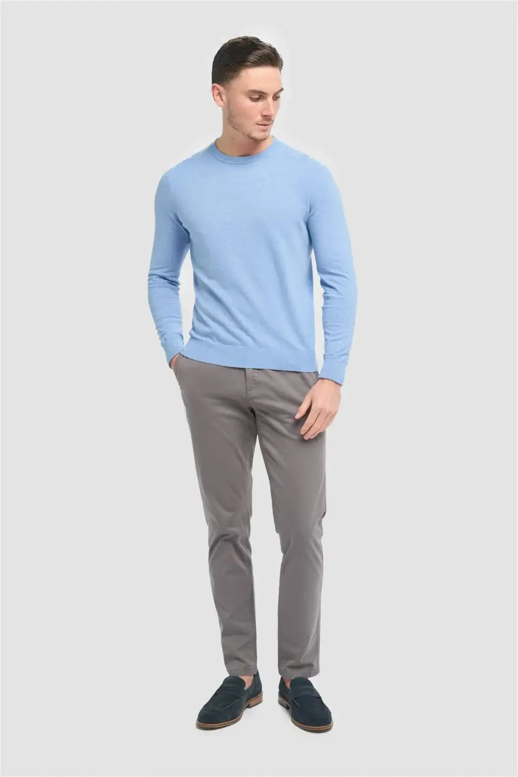Cavani Hudson Grey Satin Soft Stretch Fit Chinos for Men - Comfortable Slim Fit Dress Pants for Office, Business Casual & Travel