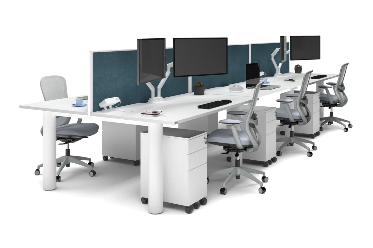 Quadro Cylinder Leg 6-Person Office Workstation Desk - 1600L x 800W with Cable Management Scallop - Perfect for Open Office Layouts & Collaborative Workspaces