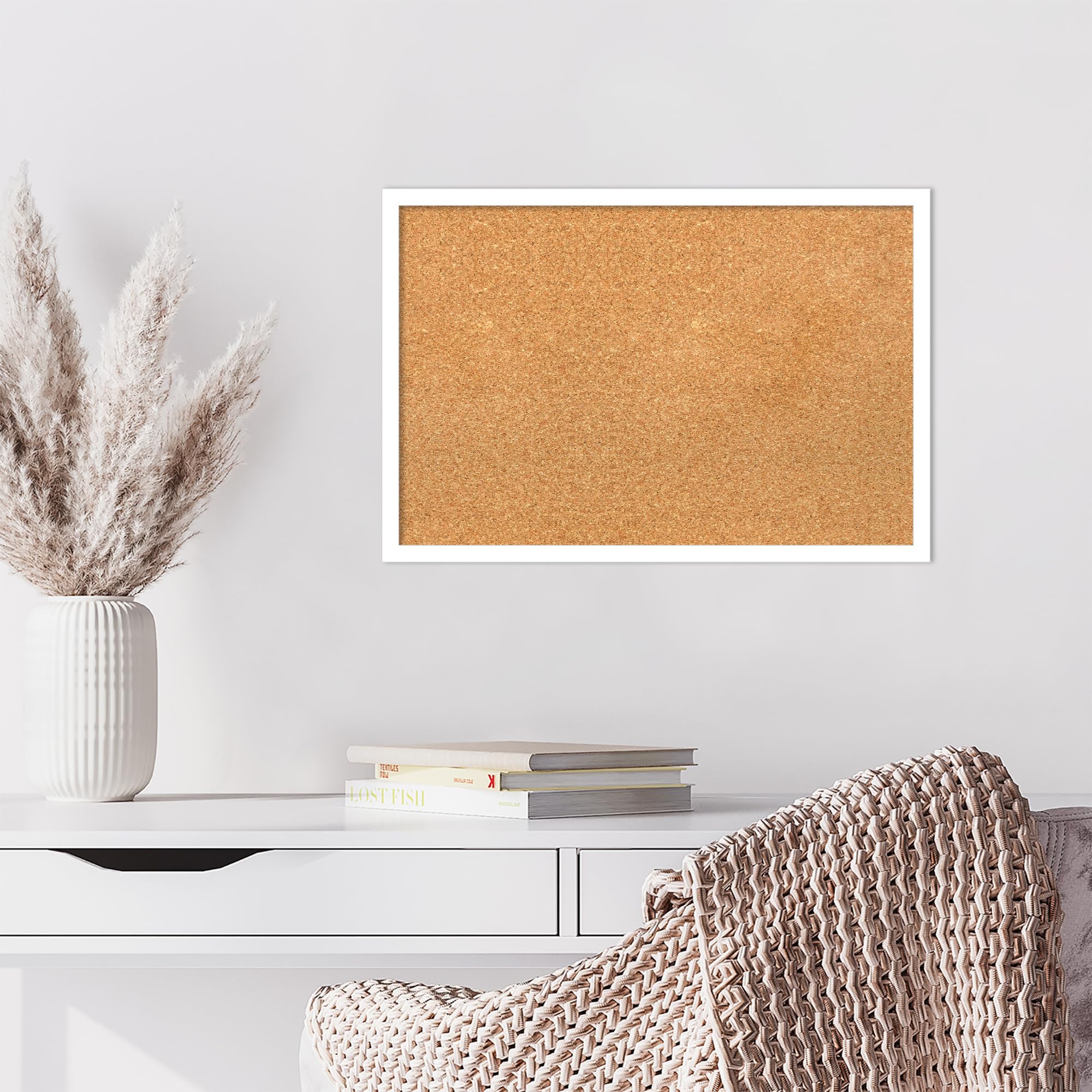 Amanti Art 17x25 Natural Cork Board with White Wood Frame - Vision Board, Office Decor & Home Organization Pinboard for Notes, Photos & Inspirational Display | Perfect for Home, Office & Dorm Rooms