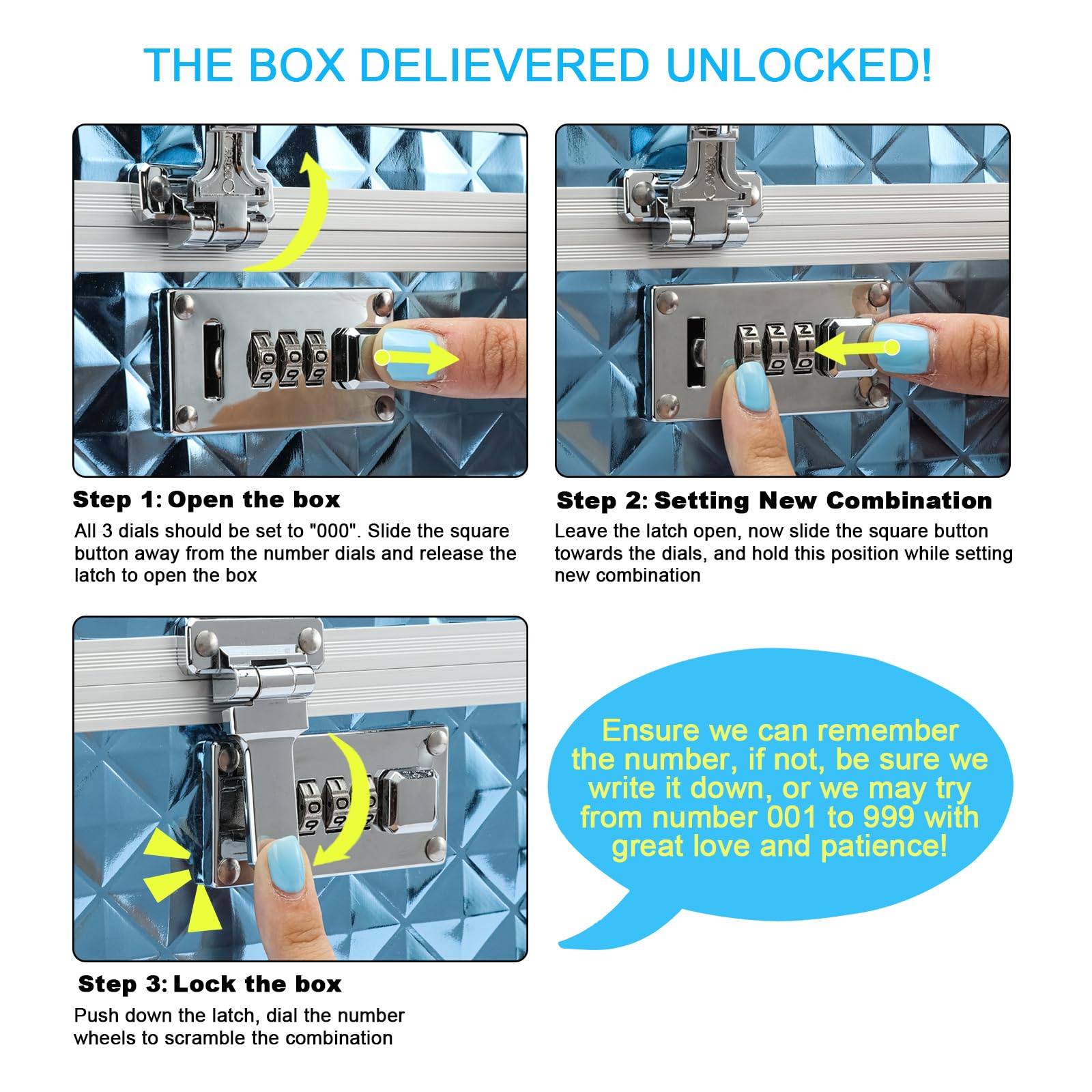 Secure Combination Lock Storage Box - Large Lockable Medicine & First Aid Organizer for Home, Travel, Camping - Durable Safety Box for Valuables, Medications, Emergency Supplies (Blue, X-Large)