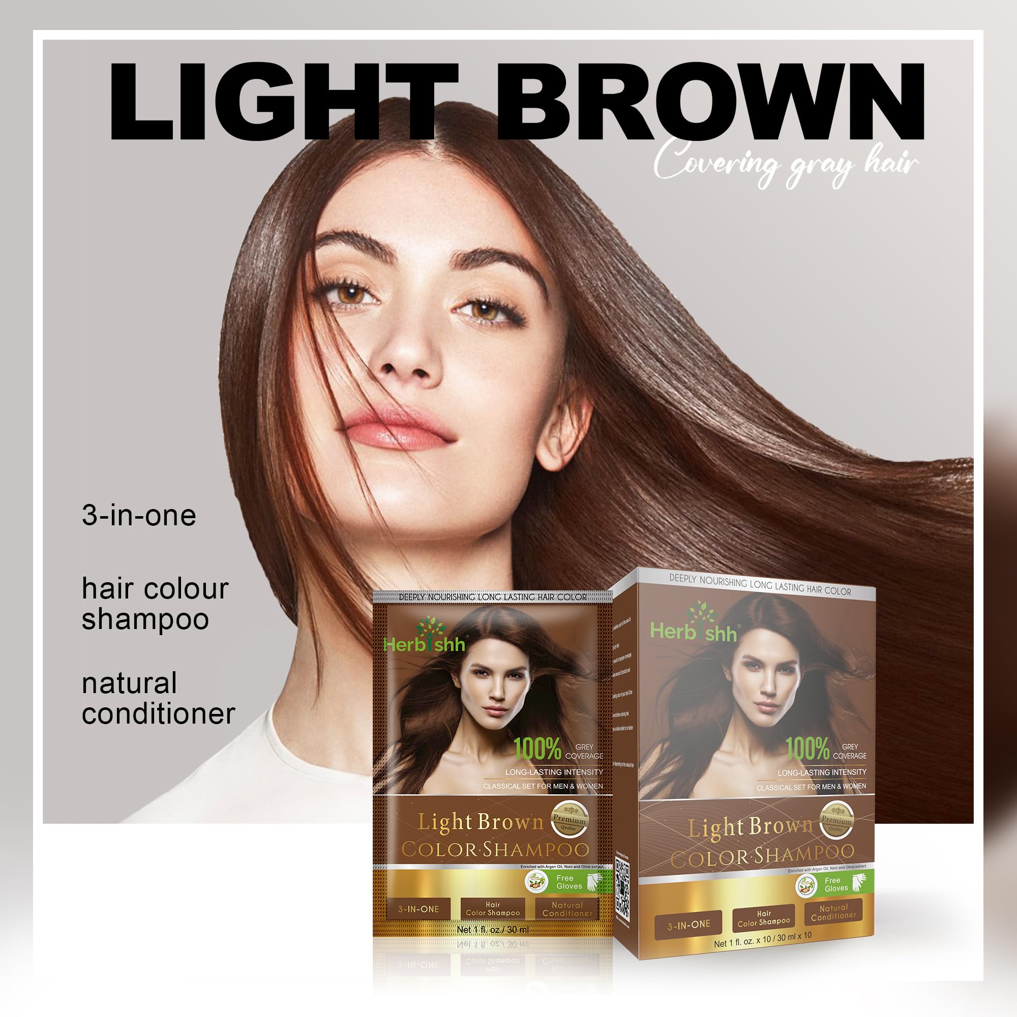 Herbishh Gray Hair Color Shampoo - Light Brown Tint for Women & Men | Hair Wax Stick Included | At-Home Hair Coloring & Styling Solution for Natural-Looking Coverage