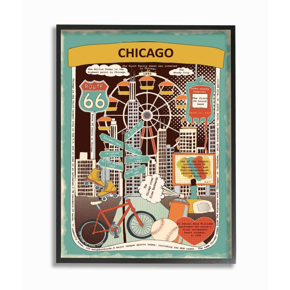 Stupell Industries Vintage Chicago Illinois City Jar Wall Art - 16x20 Green Canvas Print with Fun Facts - Perfect for Home Decor, Office & Gift Giving