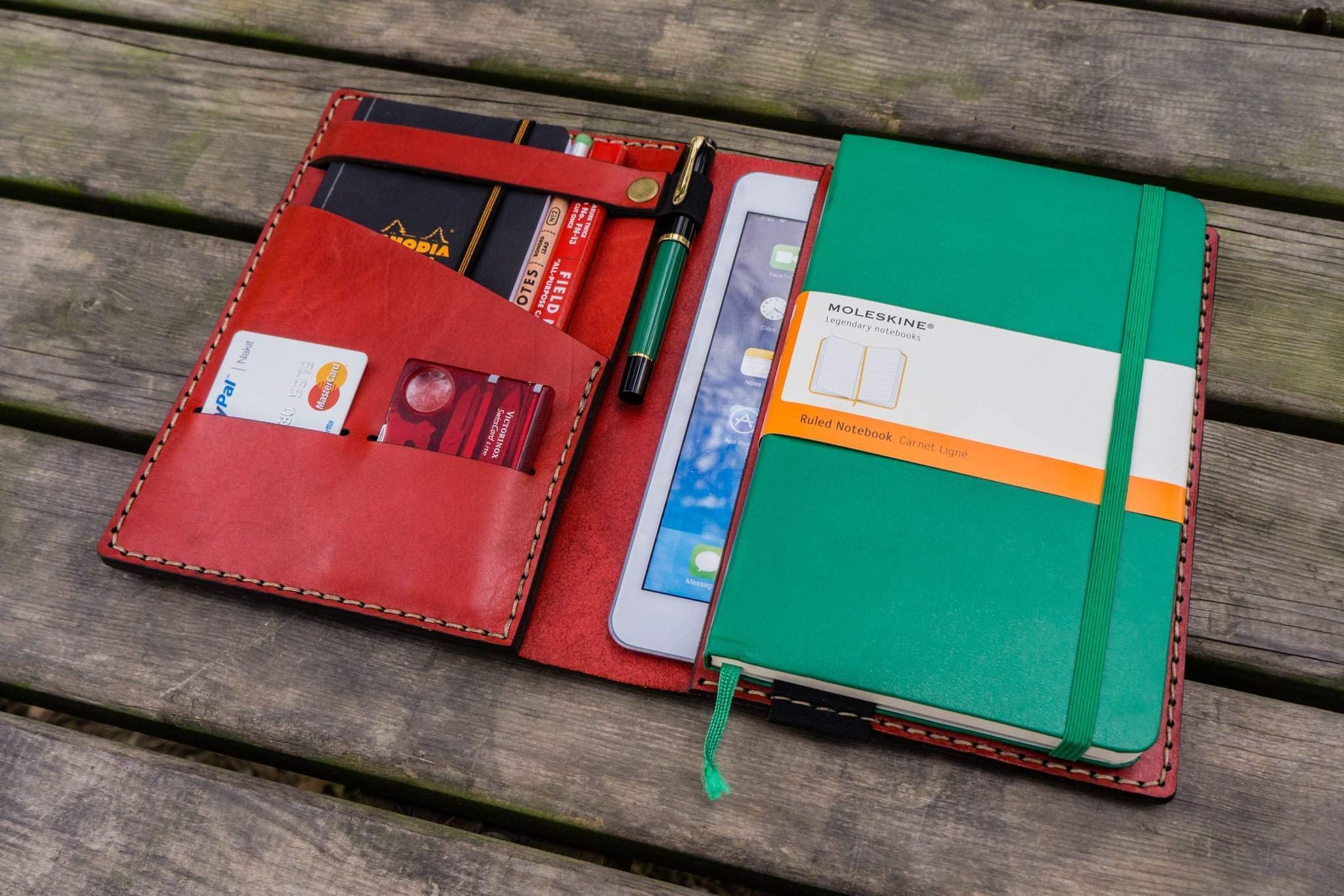 Premium iPad Mini & Large Moleskine Notebook Cover - Red | Durable Leather Case for iPad Mini & Moleskine Notebooks | Perfect for Work, Travel & Creative Professionals