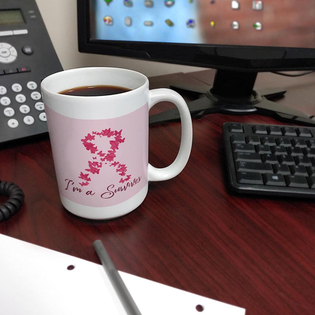Breast Cancer Survivor Gifts for Women - Inspirational 'I'm A Survivor' 15oz Ceramic Coffee Mug with Handle & Pink Ribbon - Perfect for Survivor Celebrations, Chemo Support & Daily Motivation