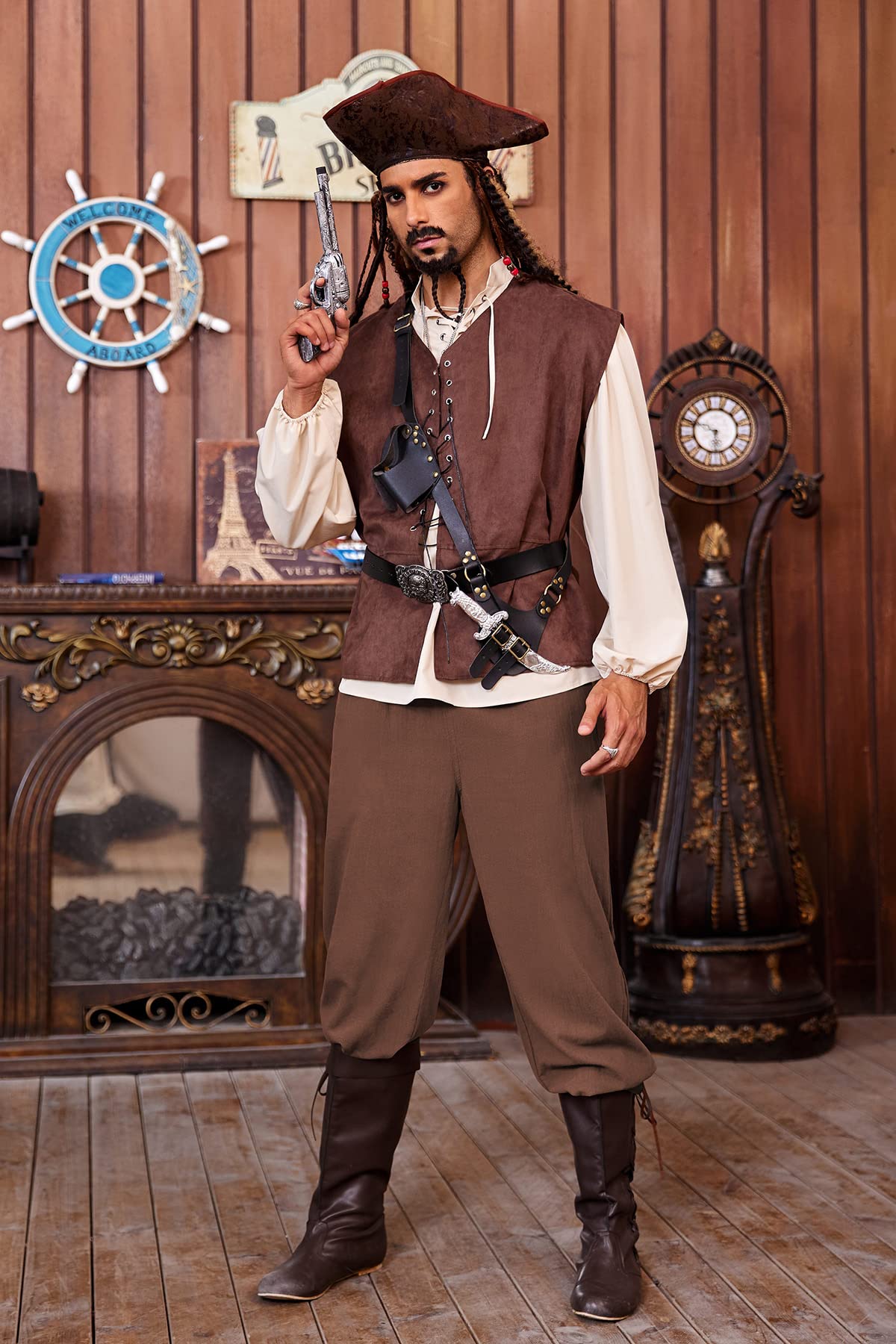 Men's Pirate Linen Pants - Medieval Viking Navigator Costume Trousers - Renaissance Lace-Up Cosplay Pants for Halloween, LARP & Historical Reenactment