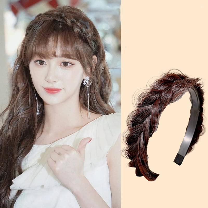 3 PCS Black-Brown/Light Brown/Black Pearl Wig Twist Headbands for Women - Wide Fishbone Braids Hairbands, Handmade Retro Head Hoop Hair Accessories for Styling, Perfect for Parties, Weddings & Everyday Wear