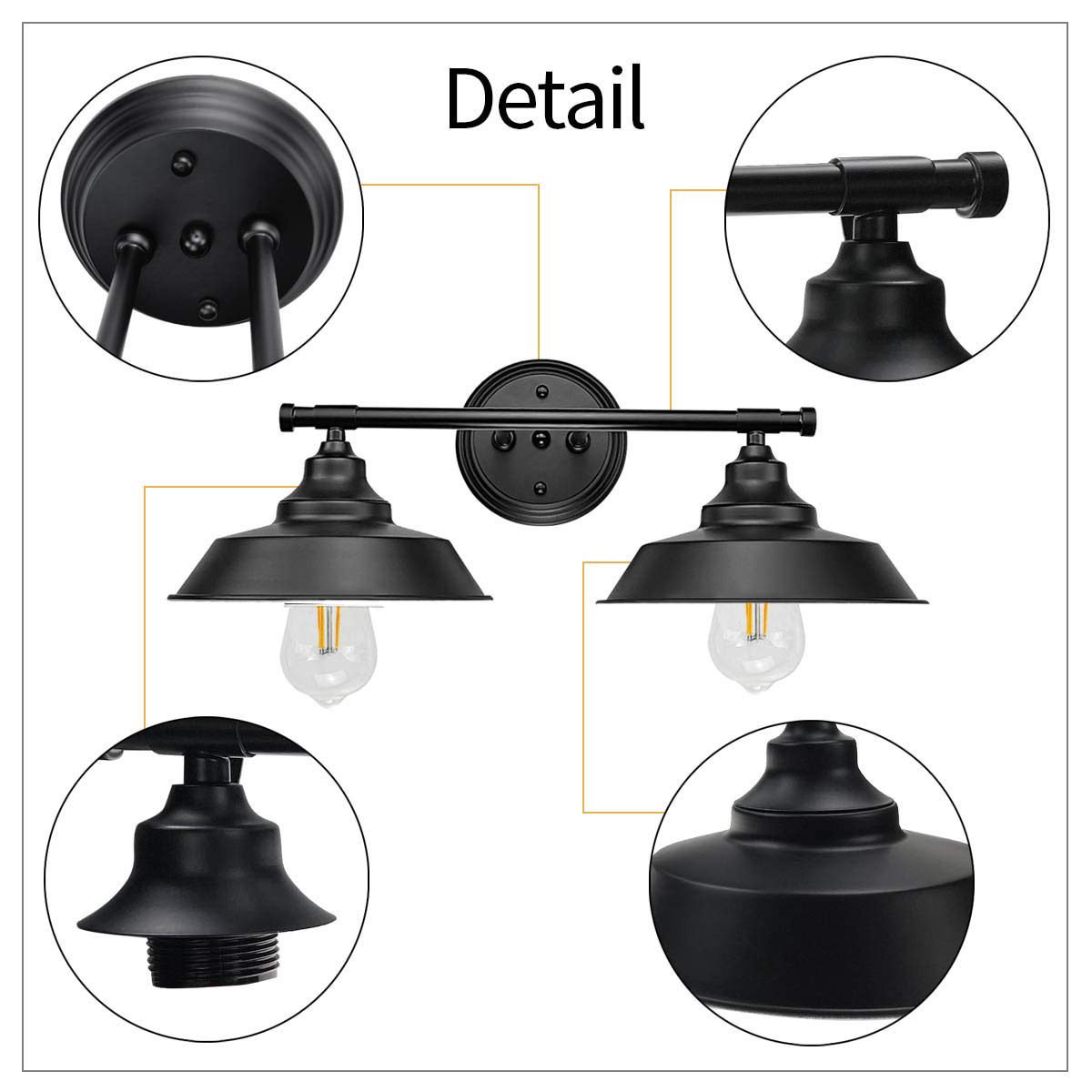 GoYeel Matte Black Vanity Light - 2 Light Rustic Industrial Wall Sconce, Farmhouse Bathroom Lighting Fixture for Mirror, Bedroom, Cabinets & Dressing Table | Perfect for Bathroom Vanity, Bedroom Mirror Lighting & Rustic Home Decor