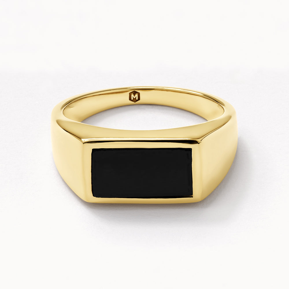 Stylish Black Onyx Gold Unisex Pinky Ring - Elegant Rectangle Design for Men & Women - Perfect for Parties, Weddings & Everyday Wear