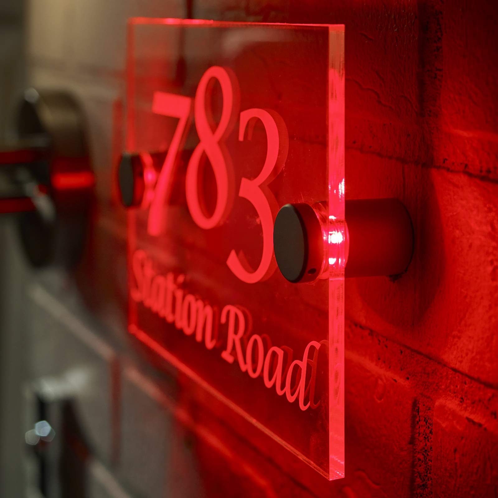 Custom LED Illuminated House Sign with Floating Shadow Effect - Personalized Address Plaque for Front Door, Weatherproof & Durable, Red Font | Perfect for Home Entrance, Garden Decor & Nighttime Visibility