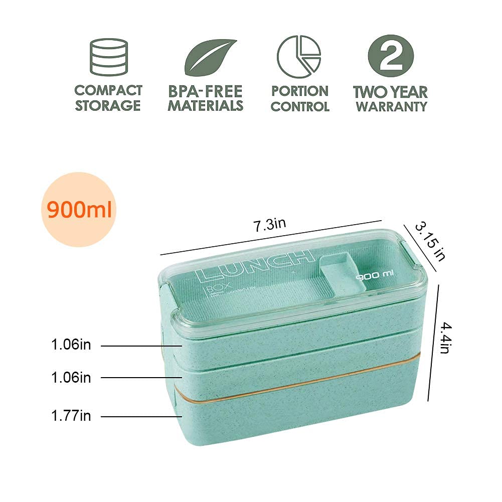 **Eco-Friendly 3-in-1 Wheat Straw Bento Box - Leakproof & Stackable Lunch Container for Adults & Kids | Perfect for Meal Prep, Office, School & Picnics**