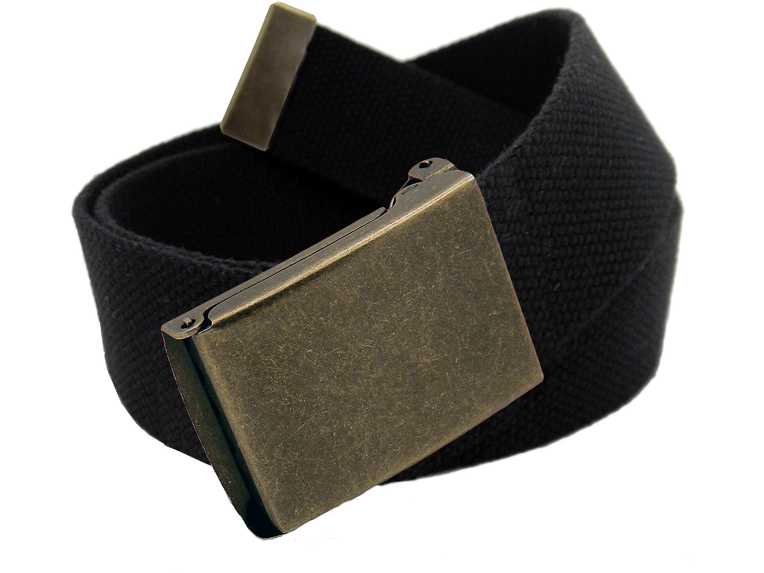 Antique Gold Flip Top Buckle Adjustable Canvas Web Belt for Men - Classic Casual & Workwear Accessory for Jeans, Khakis, and Dress Pants