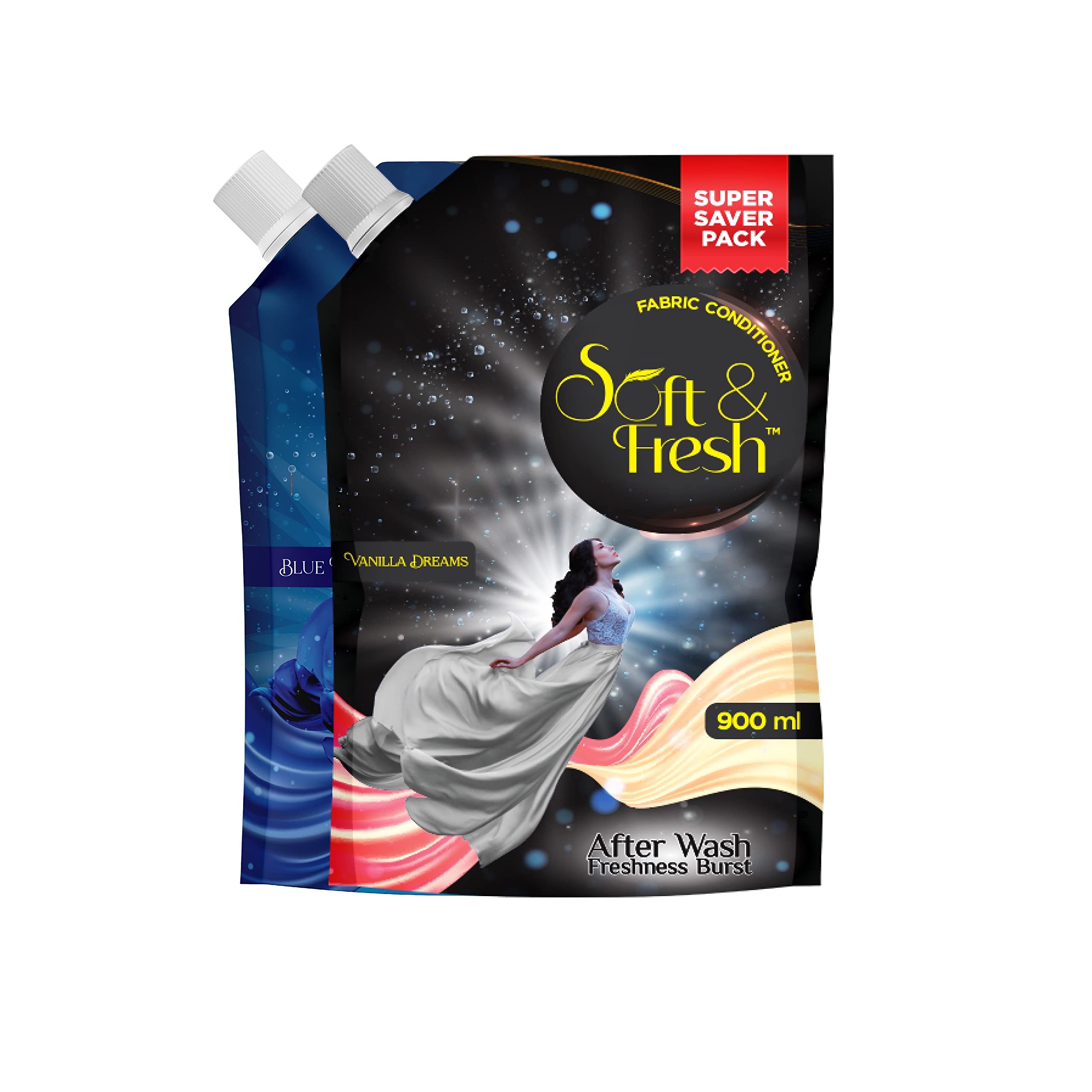 Blue Wave & Vanilla Dreams Fabric Softener Refill Pack of 2 (2X900ml) - Ultra Concentrated Liquid Conditioner for Clothes | Long Lasting Freshness & Softness | Ideal for Laundry, Bedding & Towels