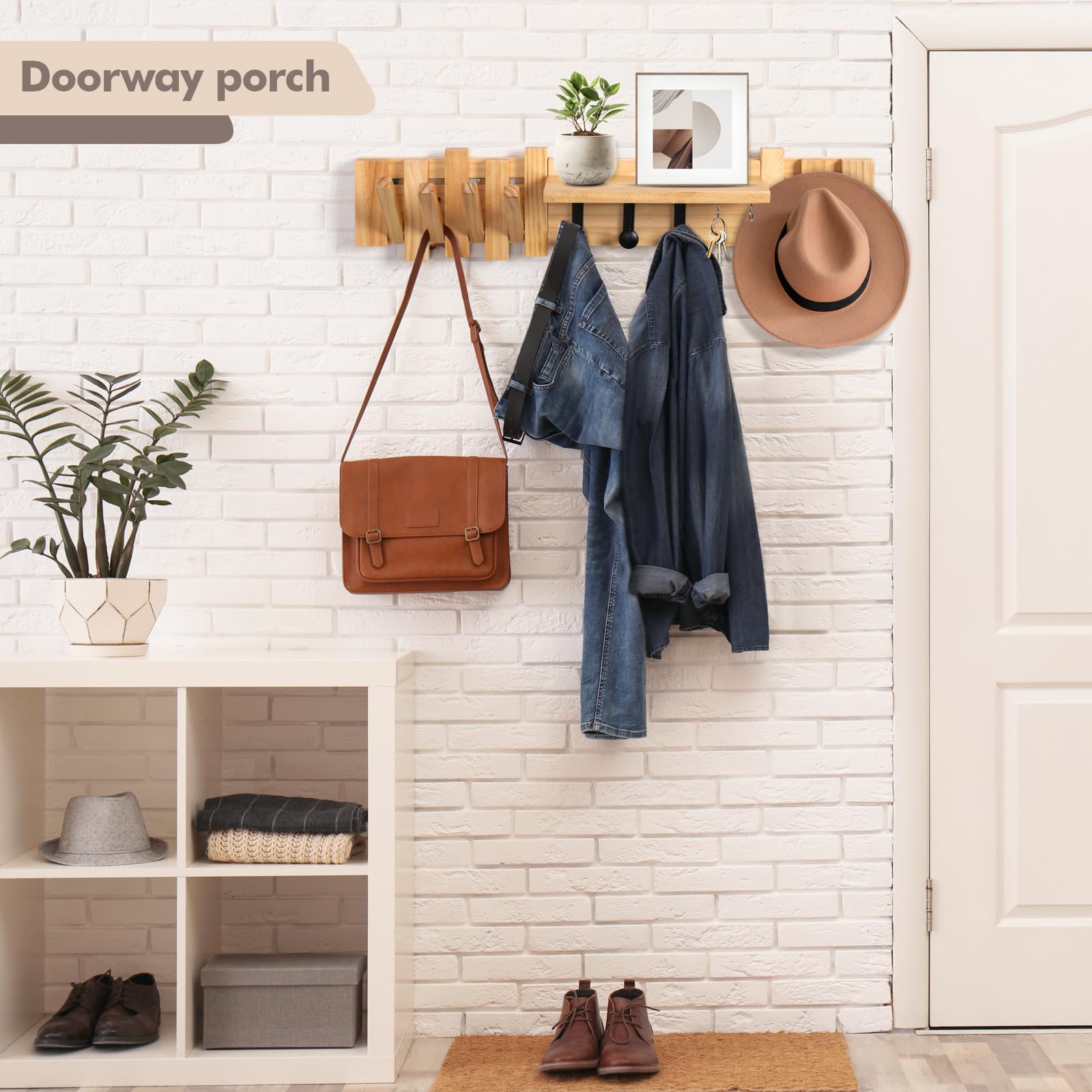 Zingoetrie Wooden Coat Rack Wall Mount Shelf with 11 Hooks - Sturdy Wall Mounted Entryway Organizer for Coats, Bags, Hats & Umbrellas - Perfect Housewarming & Holiday Gift for Home, Office, or Dorm Decor