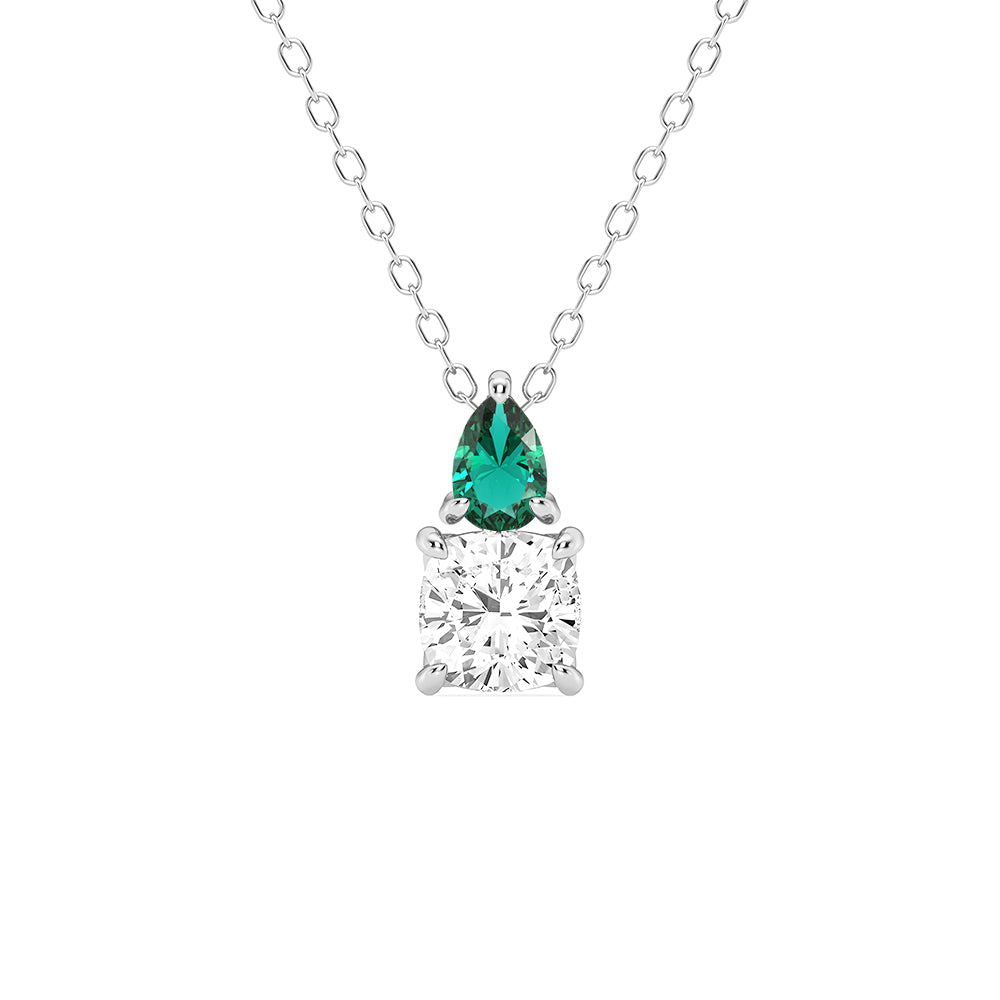 Toi Et Moi Emerald & Cushion Cut Lab-Grown Diamond Pendant Necklace - 14K Gold Elegant Jewelry for Women, Perfect Gift for Anniversary, Valentine's Day & Special Occasions