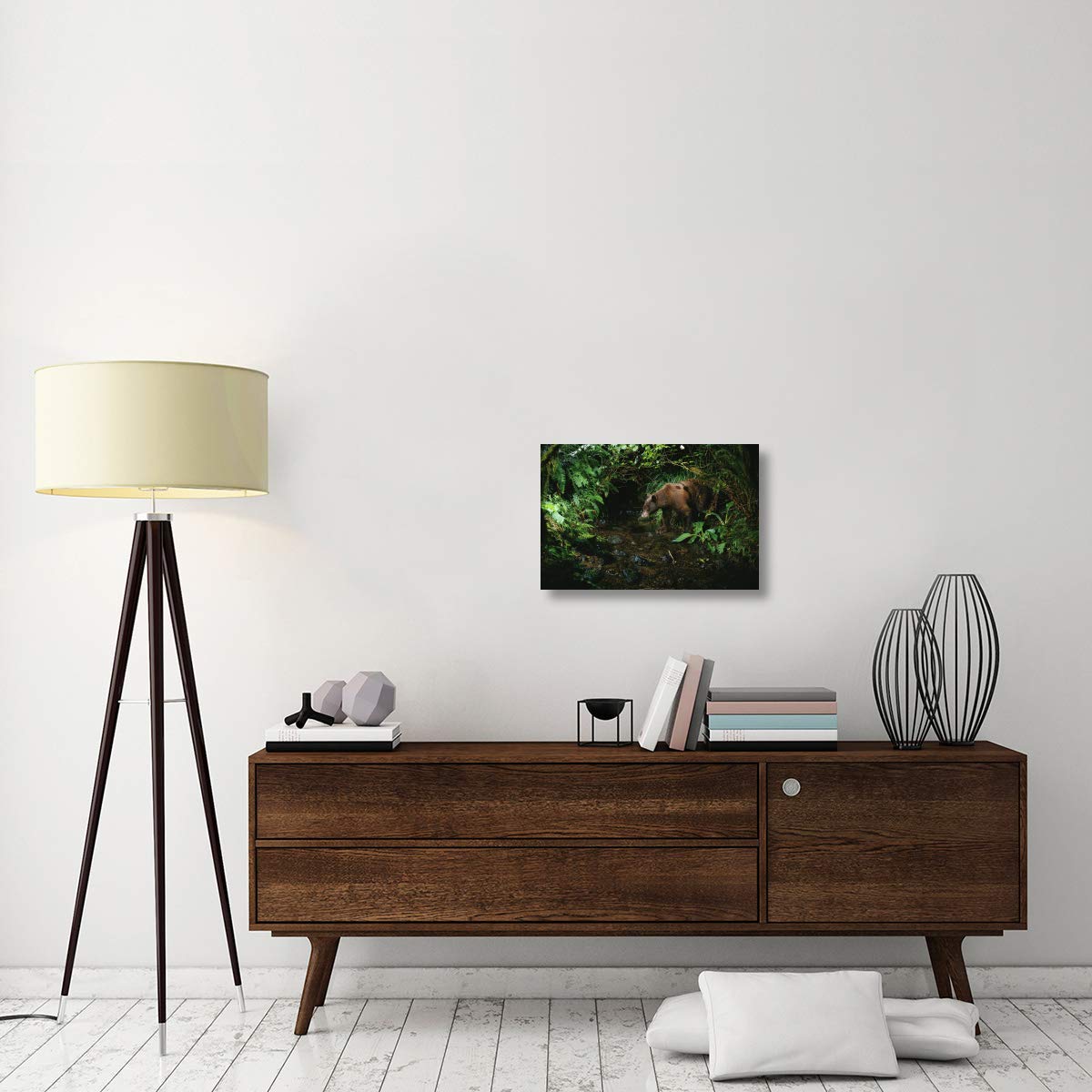 Black Bear at Night Wildlife Canvas Art Print - 24x16 Inches - Remote Camera Shot in Bonneville Washington - Nature & Wilderness Wall Decor for Living Room, Office, Cabin