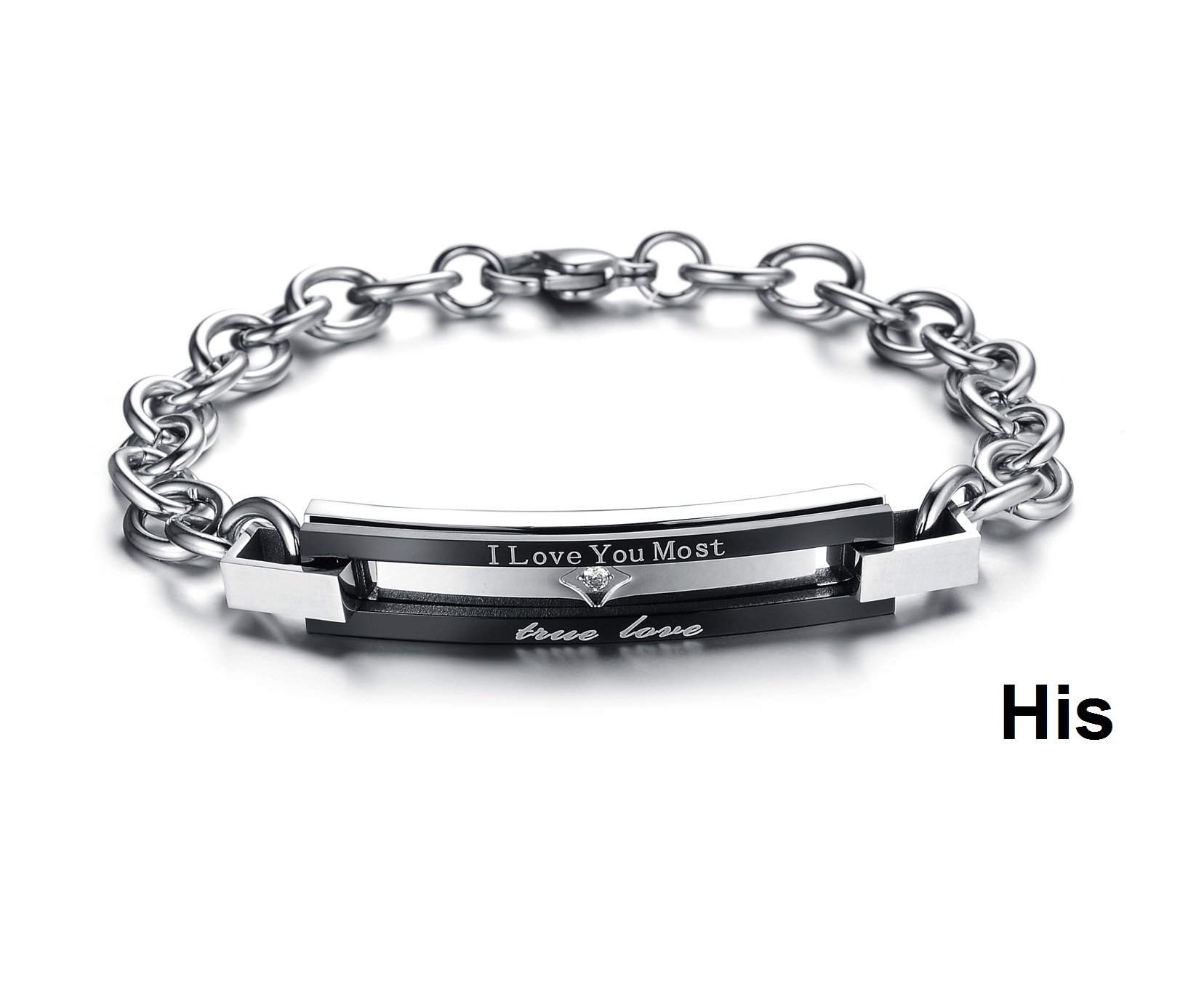 SunnyHouse His & Hers Matching Couple Bracelet Set - Titanium Stainless Steel Korean Style Love Bracelets in Gift Box - Romantic Anniversary Wedding Valentine's Day Gift for Couples