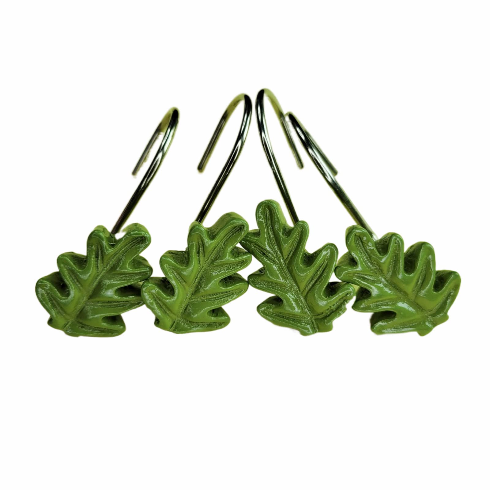 12 Pack Green Leaves Shower Curtain Rings - Rustproof Metal Hooks for Bathroom Decor - Perfect for Modern, Nature-Inspired Bathroom Designs