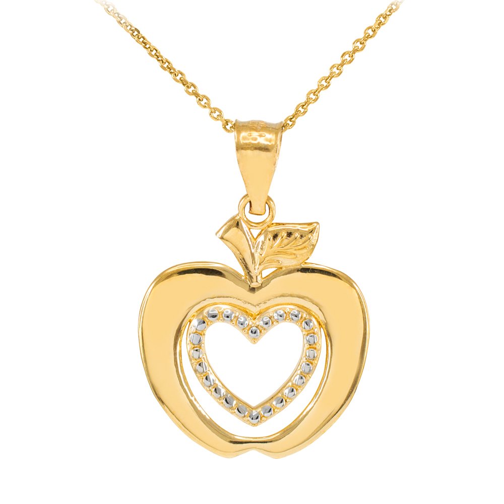 10k Gold Apple Heart Charm Pendant Necklace for Women - Dainty Cute Jewelry Gift for Her - Perfect for Valentine's Day, Anniversary & Everyday Wear