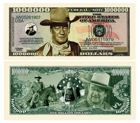 John Wayne Million Dollar Bill (Pack of 5) - Limited Edition Collectible Novelty Money - Perfect Gift for Western Movie Fans & John Wayne Collectors - Great for Themed Parties, Movie Nights & Memorabilia Displays