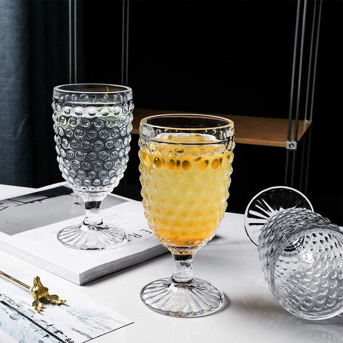 Vintage Hobnail Drinking Glasses Set of 6 - 13 oz Iced Tea Cups for Wine, Beer, Juice, Soda & Milk - Elegant Glass Goblets Perfect for Weddings, Parties, Bars & Home Entertaining