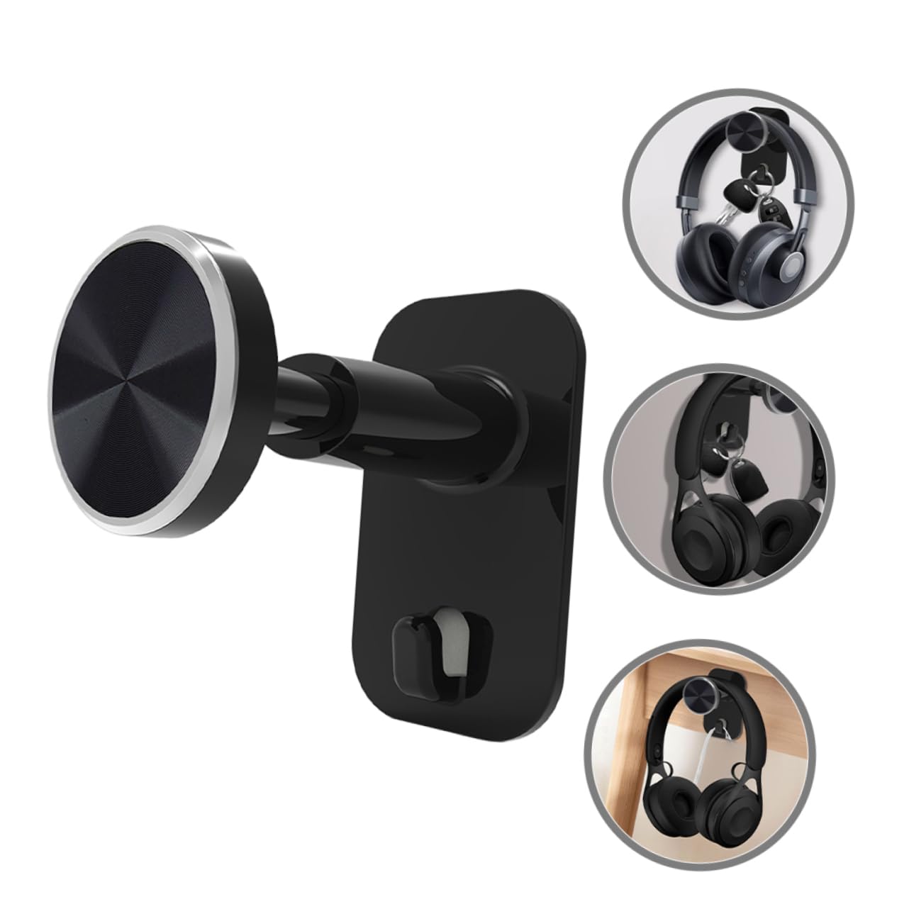 IMIKEYA Wall Mount Headphone Holder - Universal Headset Hook for Gaming, Office & Home Use - Space Saving Headphone Hanger - Durable Black Design - Perfect for Desk, Bedroom & Studio Organization
