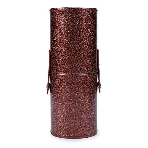 Portable Travel Makeup Brush Holder - PU Leather Cosmetic Brush Storage Tube with Round Pen Design (18x7cm, Brown) | Perfect for On-the-Go Makeup Artists & Travel Essentials Organizer