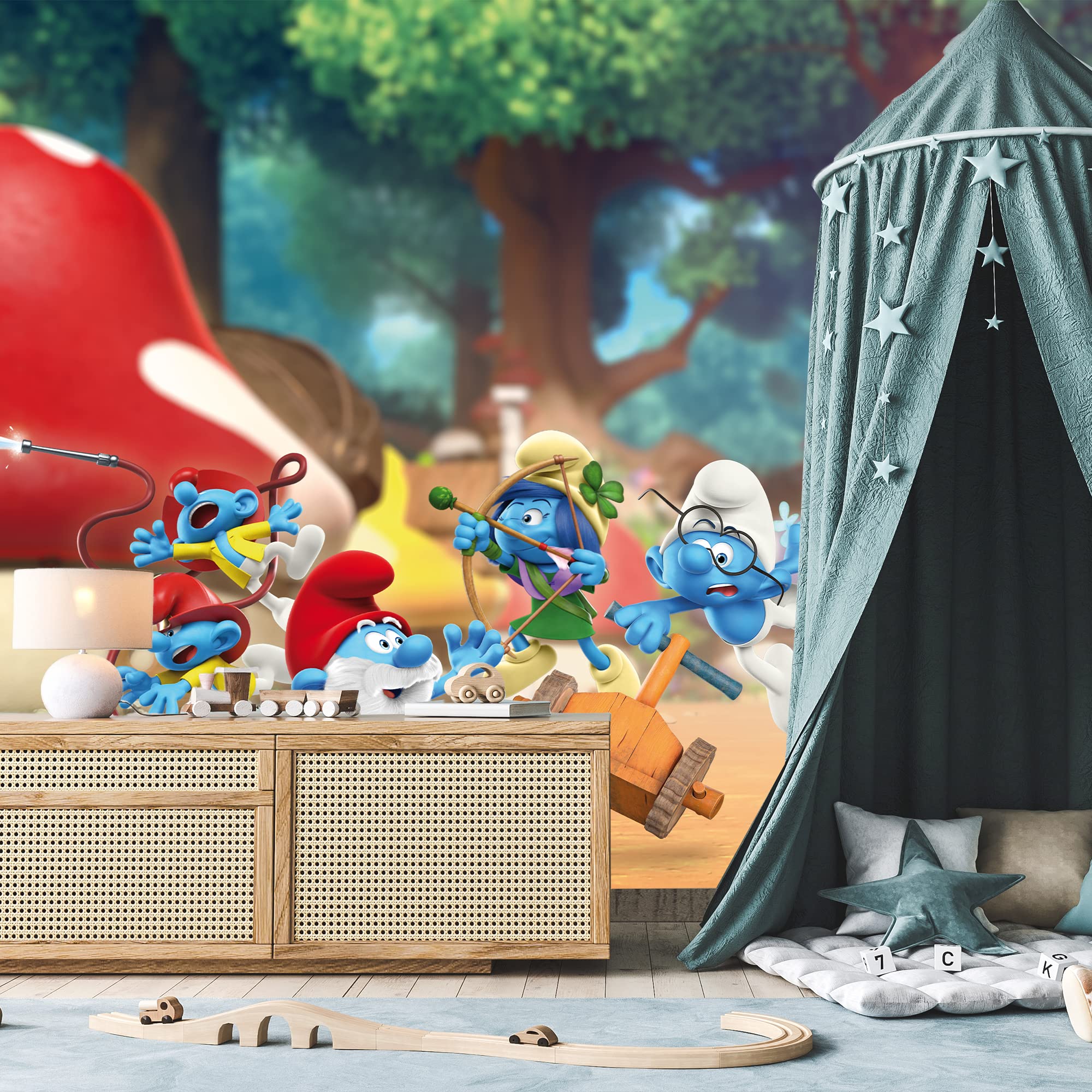 The Smurfs Peel and Stick Wallpaper - Removable Self-Adhesive Wall Mural for Kids Room Decor & Nursery - 5 Panels (24