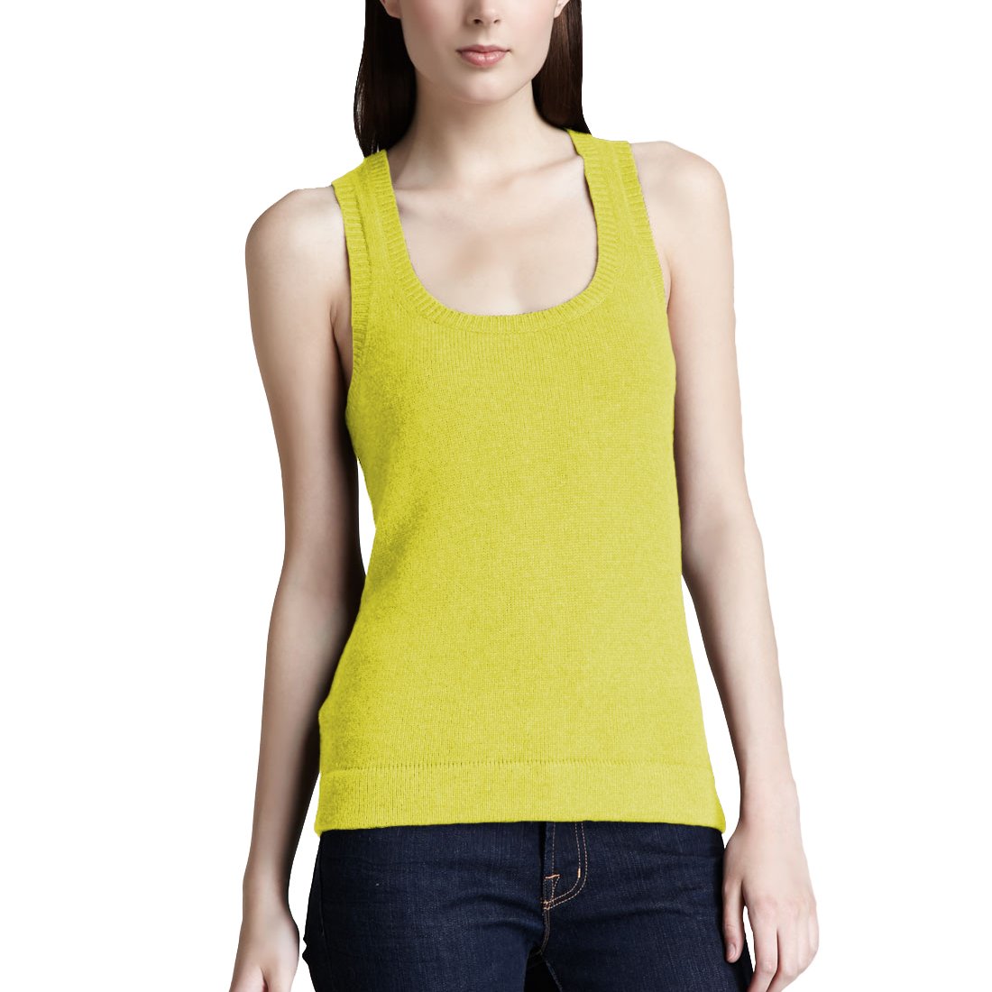 Parisbonbon Women's 100% Cashmere Racerback Tank Top - Soft Luxury Slim Fit Sleeveless Shirt in Tartrazine Yellow, Size 4X Plus Size - Perfect for Layering, Office Wear & Casual Outfits