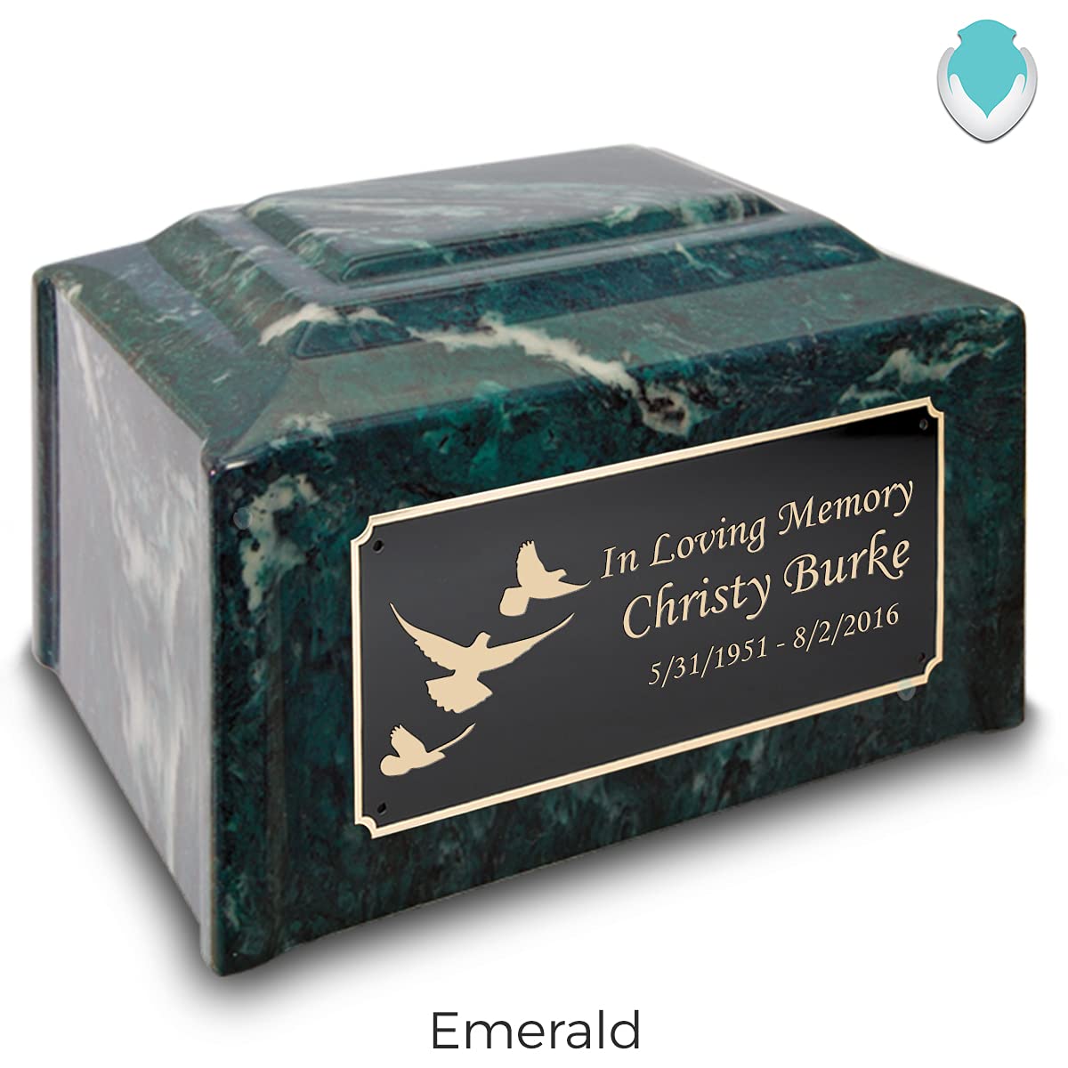 Custom Engraved Cultured Marble Dove Cremation Urn for Adults - Emerald Green Memorial Urn | Perfect for Funeral Services, Memorial Displays & Home Keepsakes