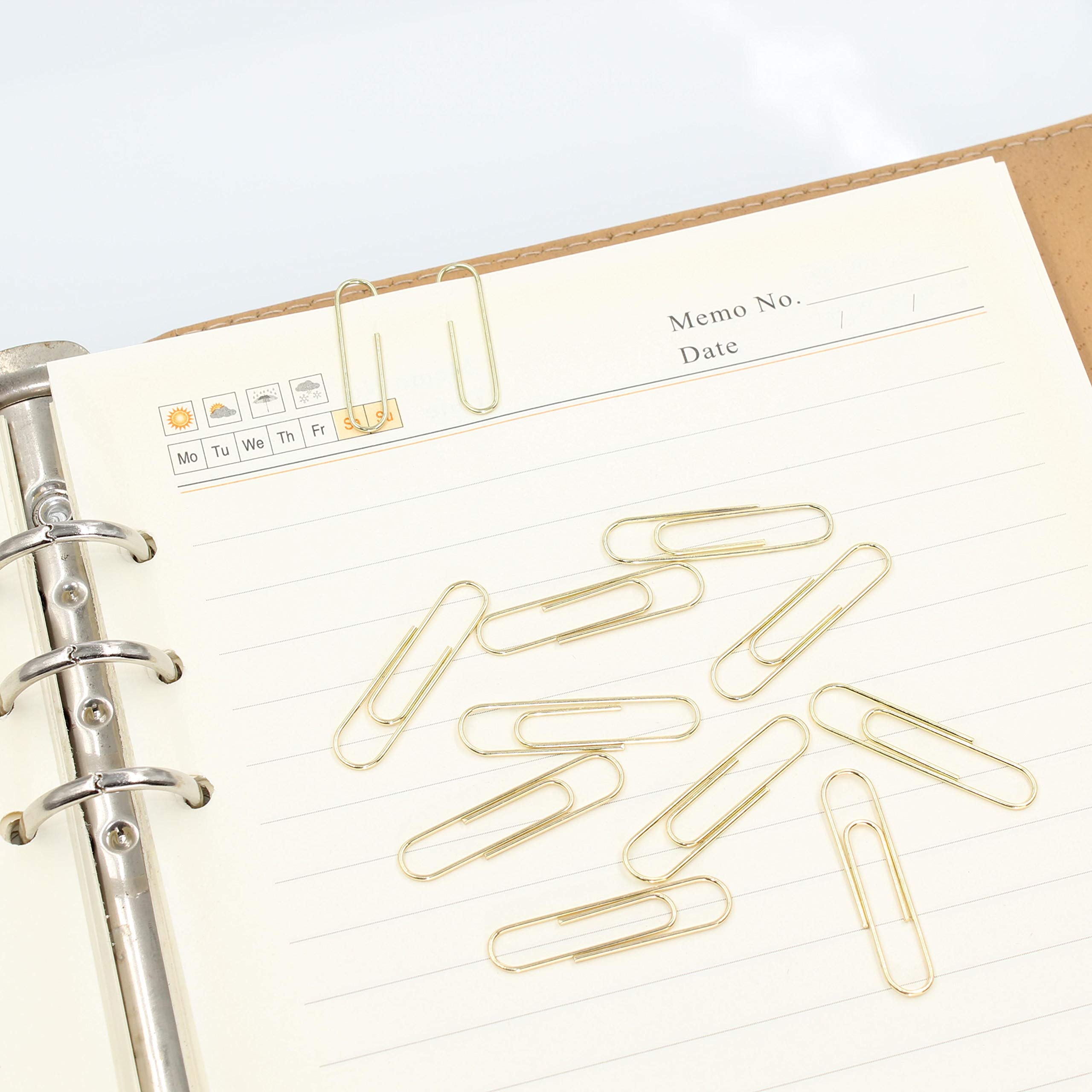 100pcs Golden Metal Paper Clips for Office, School & Home - 33mm Bulk Paper Clips with Plastic Storage Box - Perfect for Organizing Documents, Notes & Files